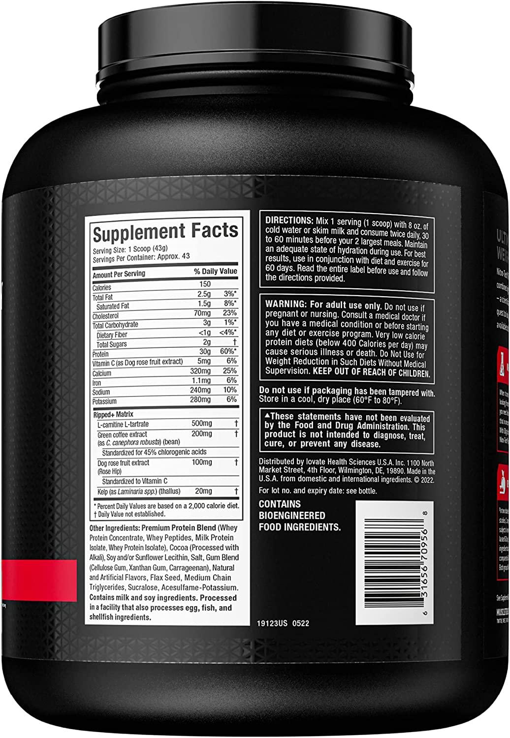 Muscletech NitroTech Ripped Protein Powder 4lbs Whey Protein Isolate