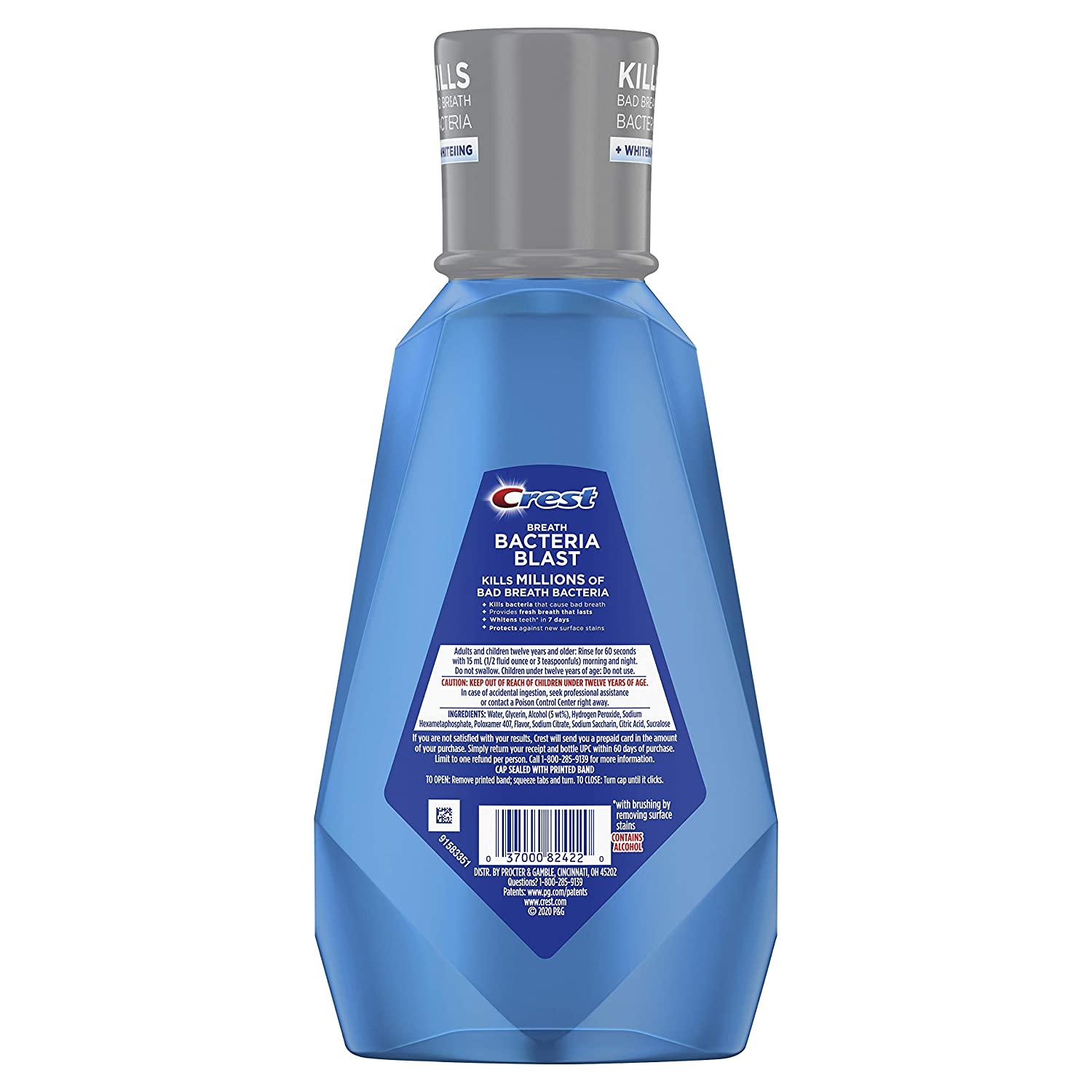 Crest Breath Bacteria Blast Mouthwash, Icy Cool Mint, 32 fl oz