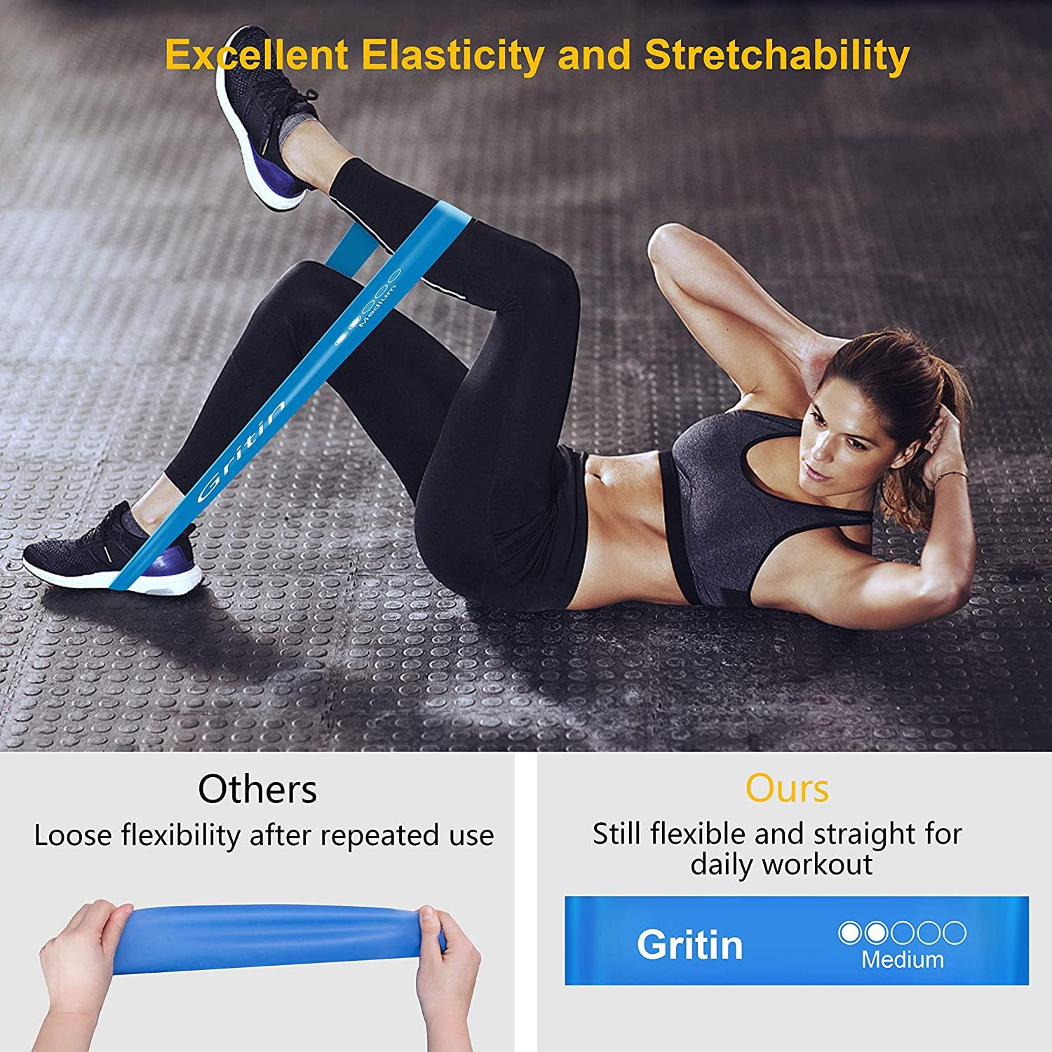Gritin Resistance Bands, Set of 5 Skin-Friendly Resistance Fitness Exercise  Loop Bands with 5 Different Resistance Levels - Carrying Case Included -  Ideal for Home, Gym, Yoga, Training Green - Blue- Yellow - Pink - Black