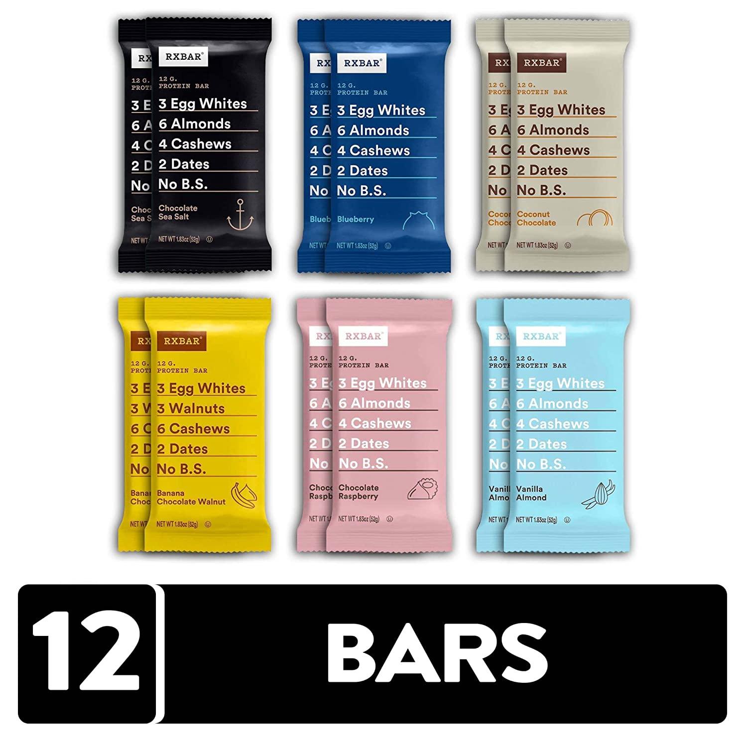RXBAR Protein Bar Variety Pack 6 Flavors (1 Box 12 Bars) High