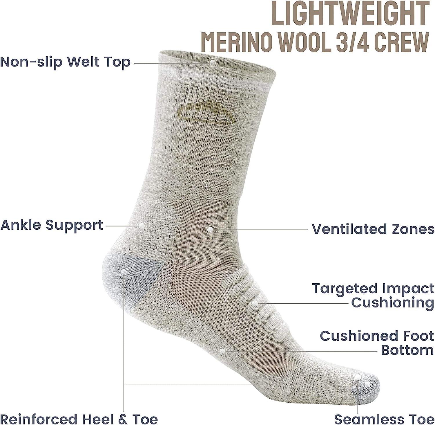 Samsox 2-Pair Merino Wool Hiking Socks, Made in USA 3/4 Crew Cushioned  Walking & Boot Socks for Women & Men Small-Medium Oatmeal
