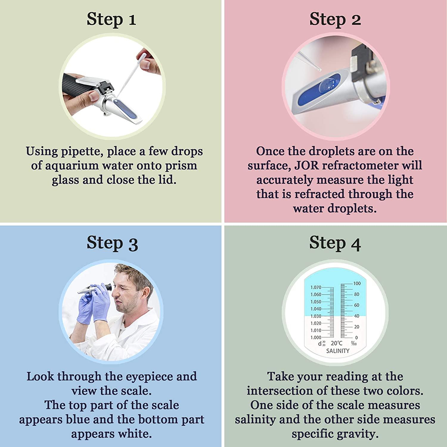 JOR Refractometer, DualRange Scale Device to Measure Salinity and