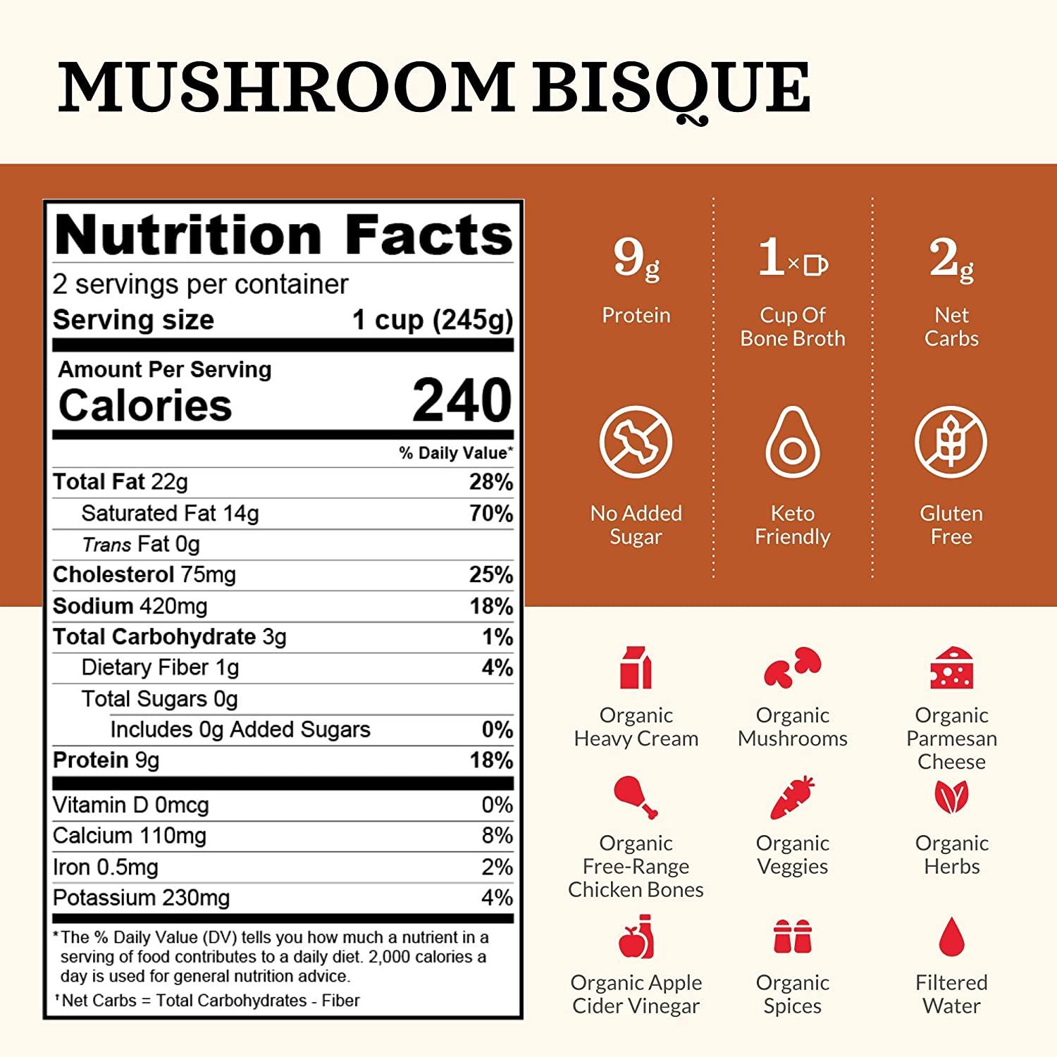 Kettle & Fire Mushroom Bisque Keto Soup 16.9 OZ (Pack of 1) Low Carb, GlutenFree