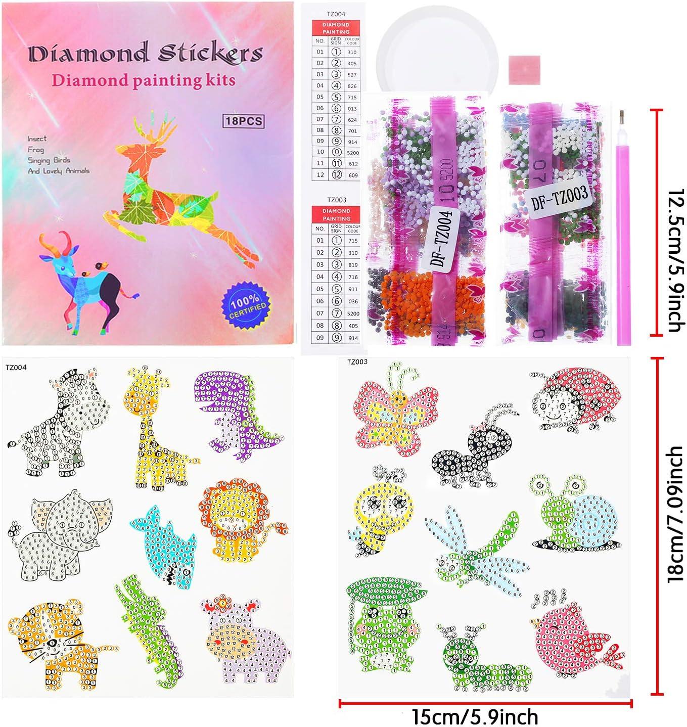 sinceroduct 5D Diamond Painting Stickers Kits for Kids Arts and Crafts,  Cartoon Stickers Stick Paint with Diamonds by Numbers, 18Pcs Cute Insect