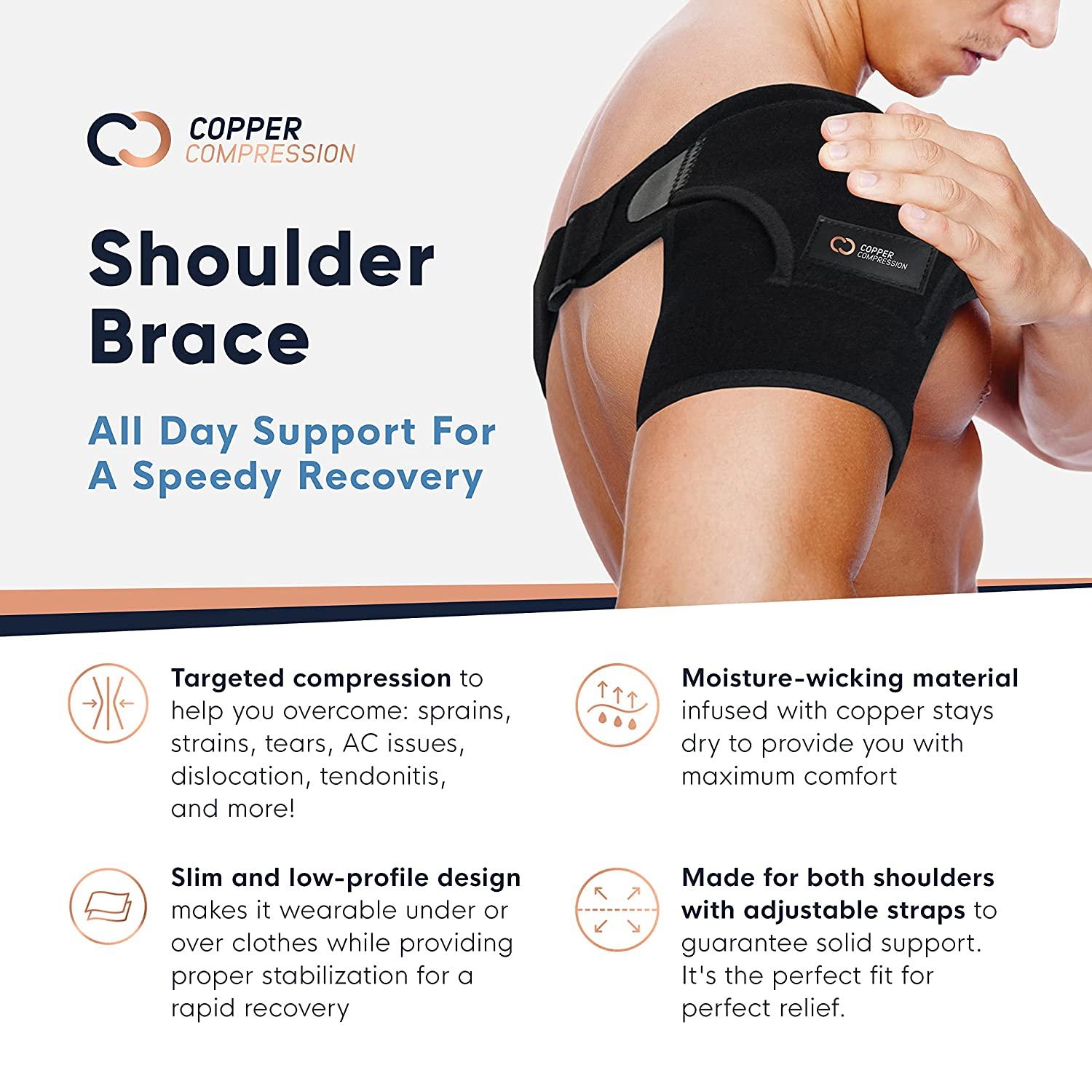 Copper Compression Shoulder Brace - Copper Infused Immobilizer & Support  for Torn Rotator Cuff, AC Joint Pain Relief, Dislocation, Arm Stability,  Injuries, & Tears - Adjustable Fit for Men & Women One