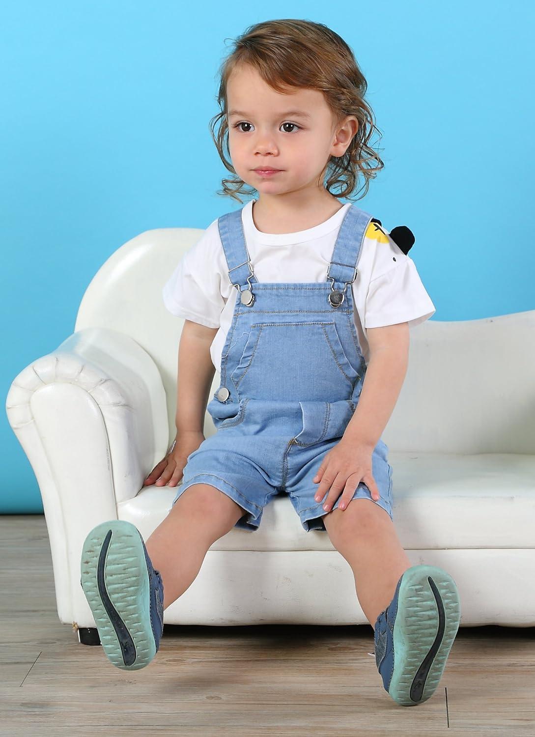 KIDSCOOL SPACE overall voor jongens en meisjes, gescheurde denim gewassen jeans tuinbroek jumpsuit, blauw, 2-3 jaar