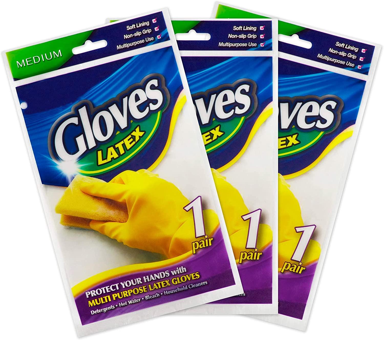 SteadMax 3 Pairs Yellow Cleaning Dish Gloves, Professional Natural
