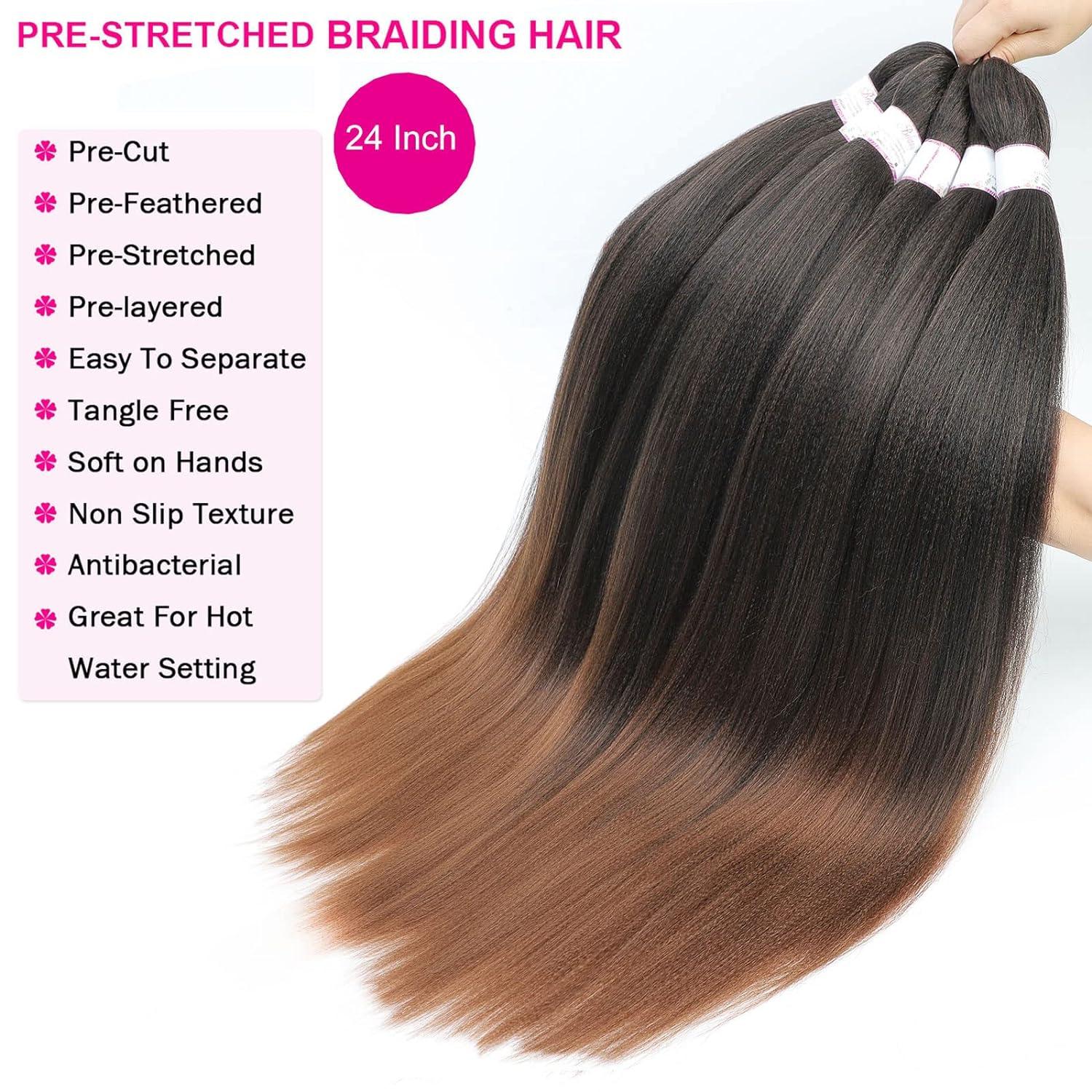 BEFUNNY Braiding Hair Pre Stretched Braiding Hair 24 Inch 8 Packs Ombre  Prestretched Hair For Crochet Box Braids Professional Itch Free Synthetic  Hair Extension For Women Yaki Texture(24 T1B/30) 24 Inch (Pack of 8) T