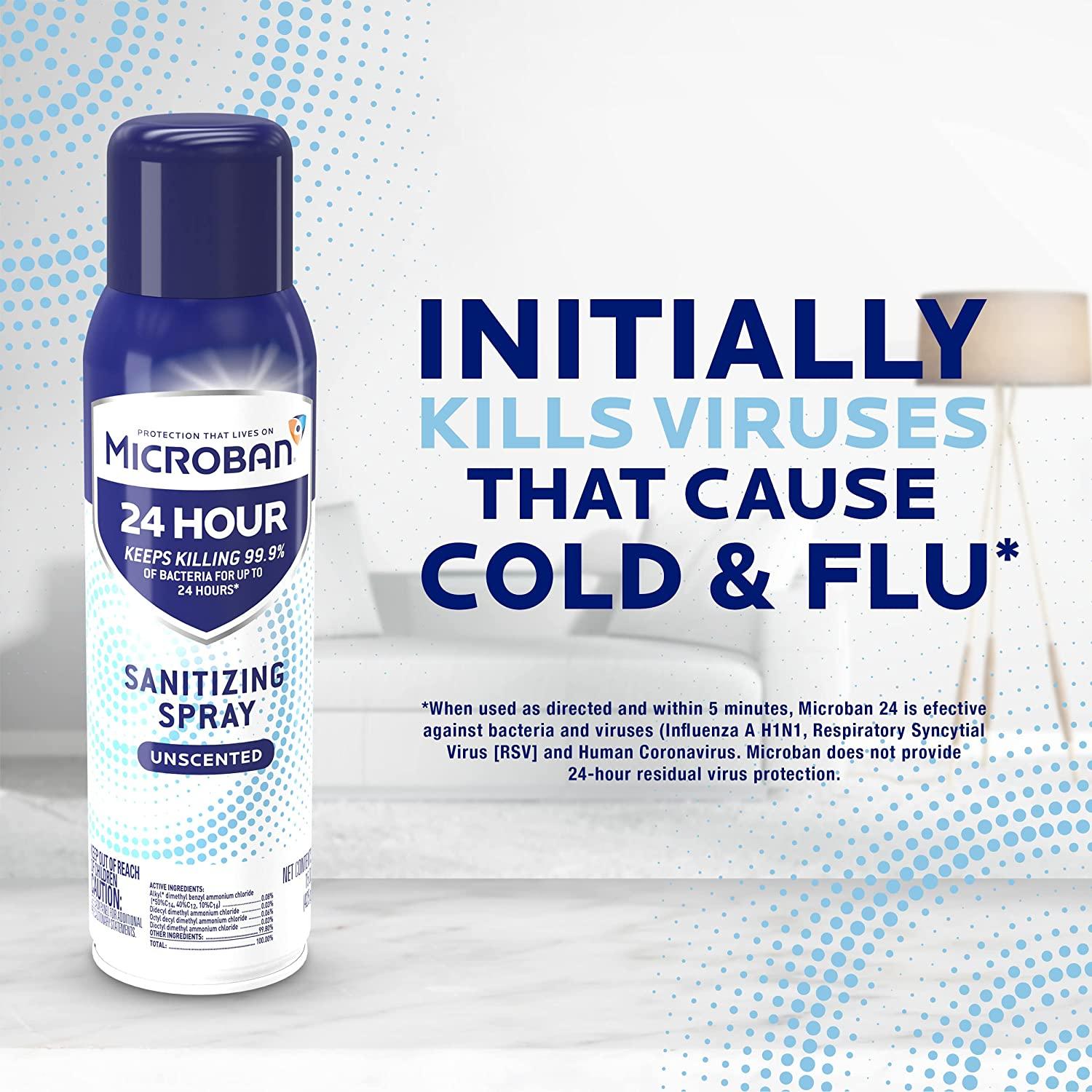 Microban Disinfectant Spray, 24 Hour Sanitizing Spray, Unscented Scent