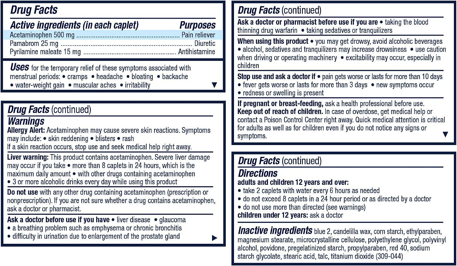 Pamprin MultiSymptom Formula with Acetaminophen Menstrual Period