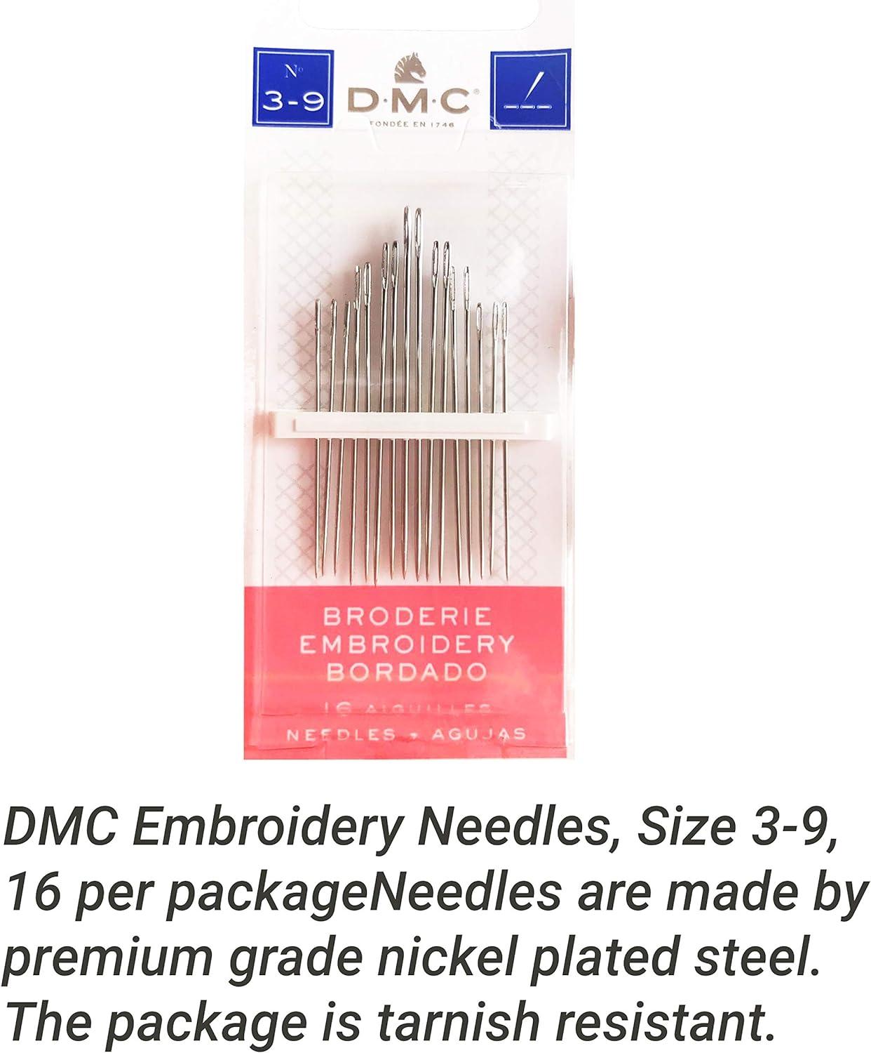  DMC Black Embroidery Floss ,6 Strand Cotton, Black  Thread,12/Pack Bundle with1Skein of Each DMC Black Brown and DMC Black  Avocado with a Set of DMC Cross Stitch Needles, Black Premium String/Yarn 