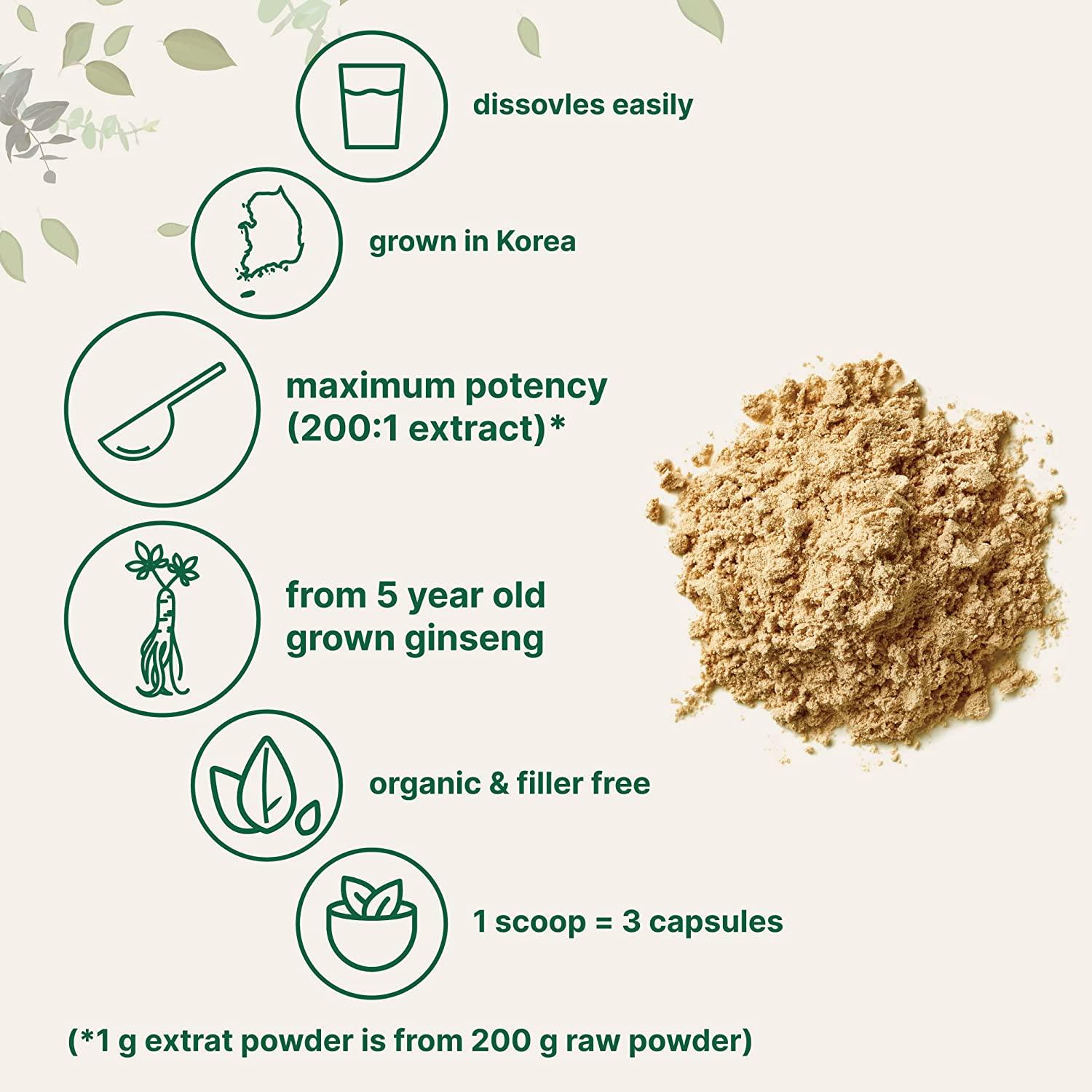 Premium Organic Korean Red Panax Ginseng Powder 2001 Extract 4 Ounce