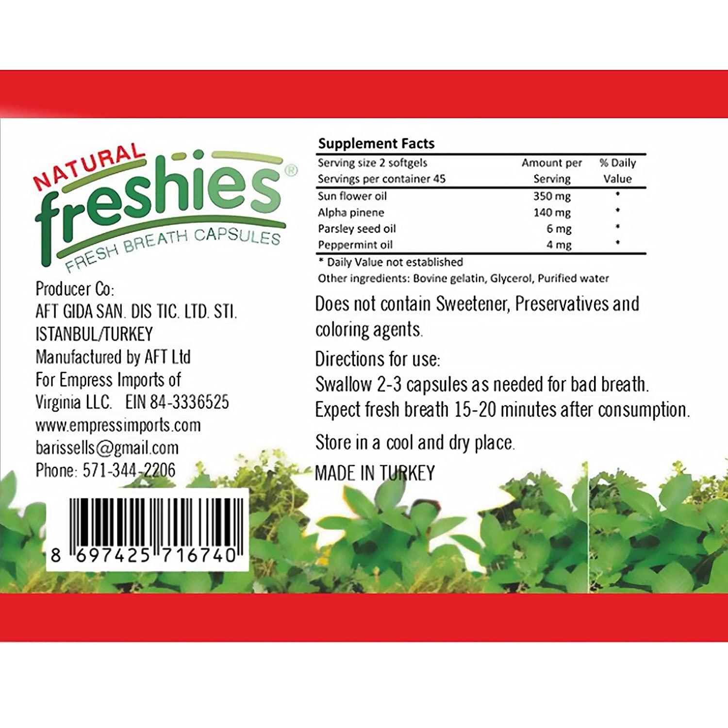 Freshies Gel Capsules for Bad Breath Organic Peppermint and Parsley