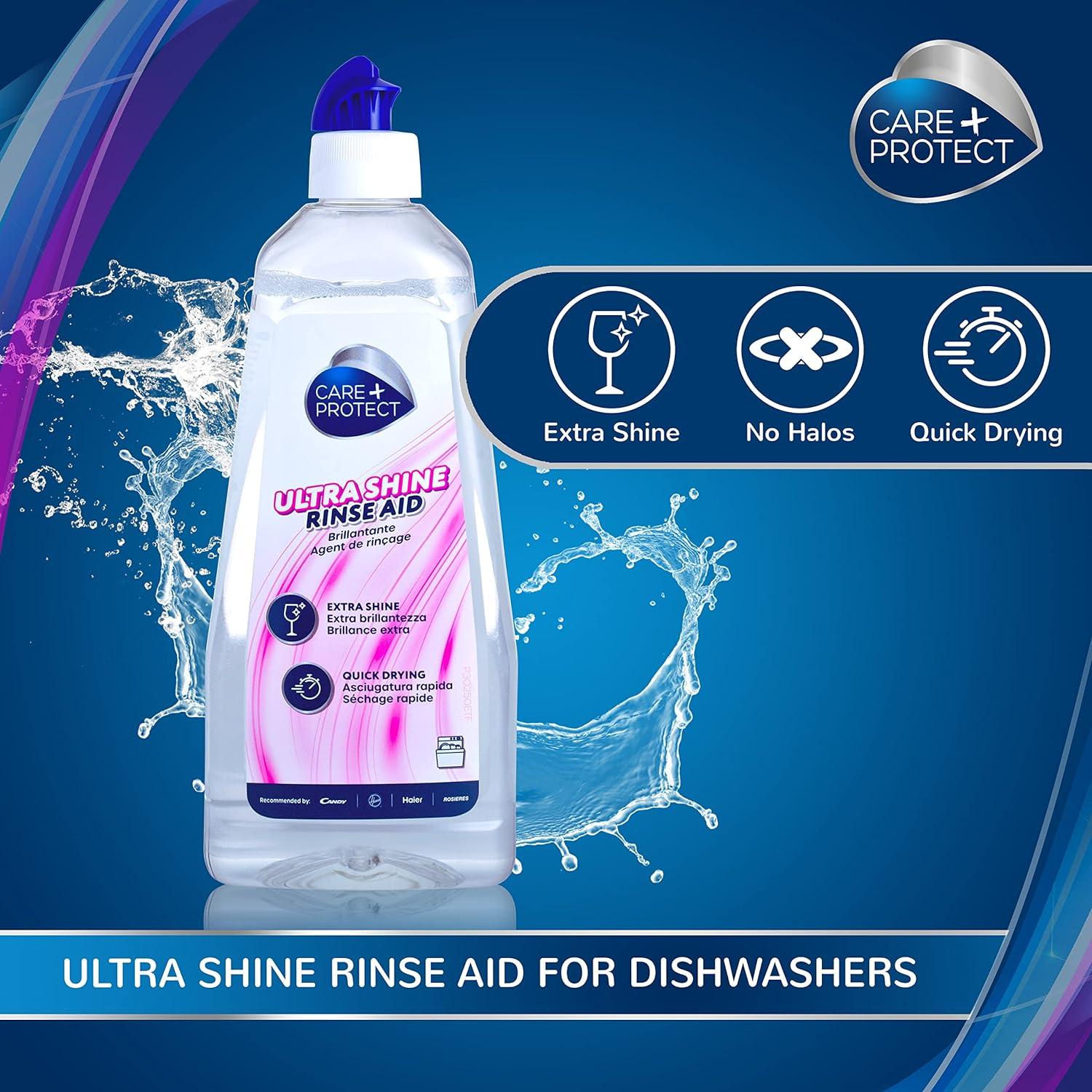 CARE+PROTECT Ultra Shine Universal Rinse Aid for Dishwasher Powerful on Stains and Halos Helps