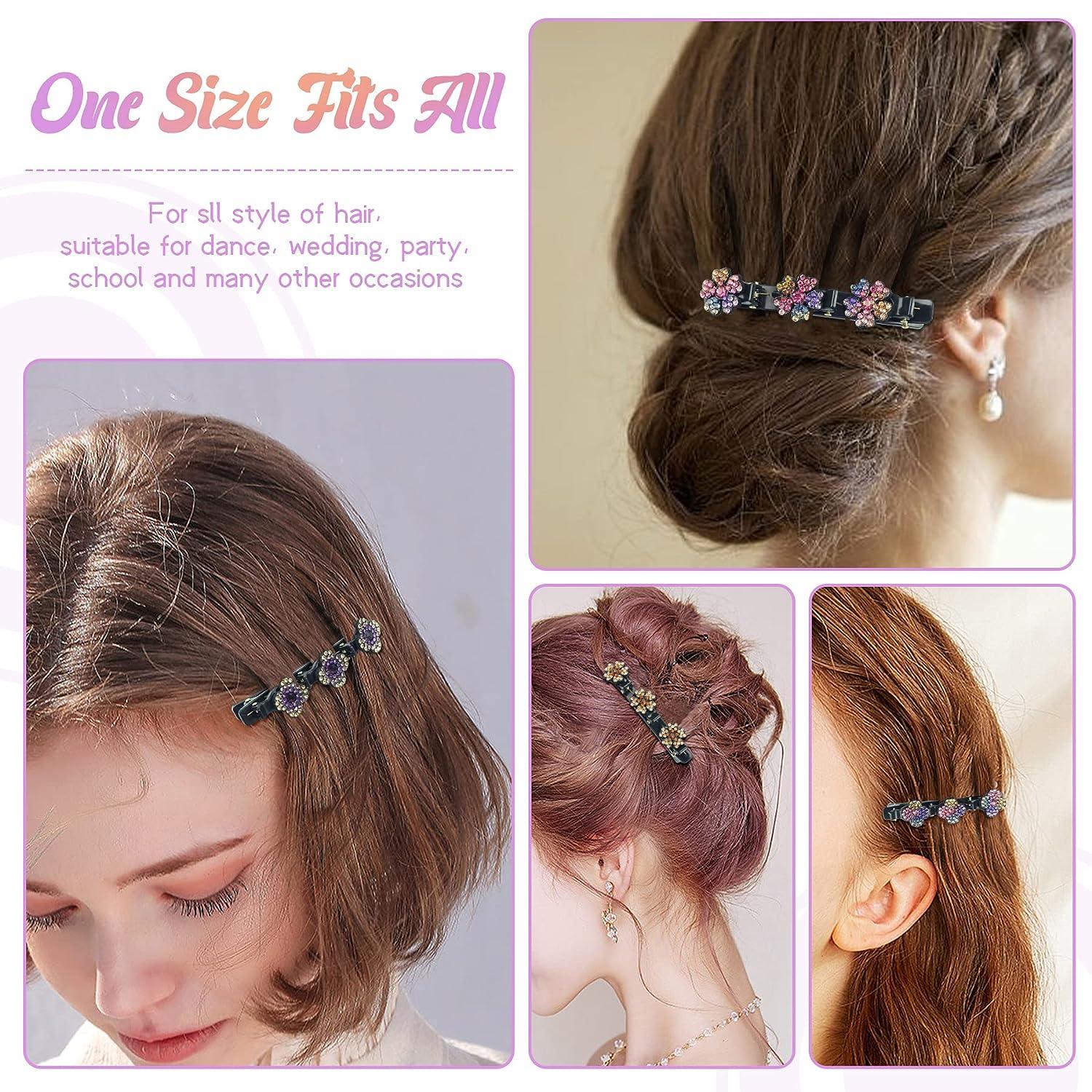 Braided Hair Clip with 3 Small Clips, Sparkling Crystal Stone Braided Hair  Clips for Women or Girl,Multi Clip Hair Barrette, Triple Hair Clips with  Rhinestones for Sectioning (Double Flower-4 PCS) 