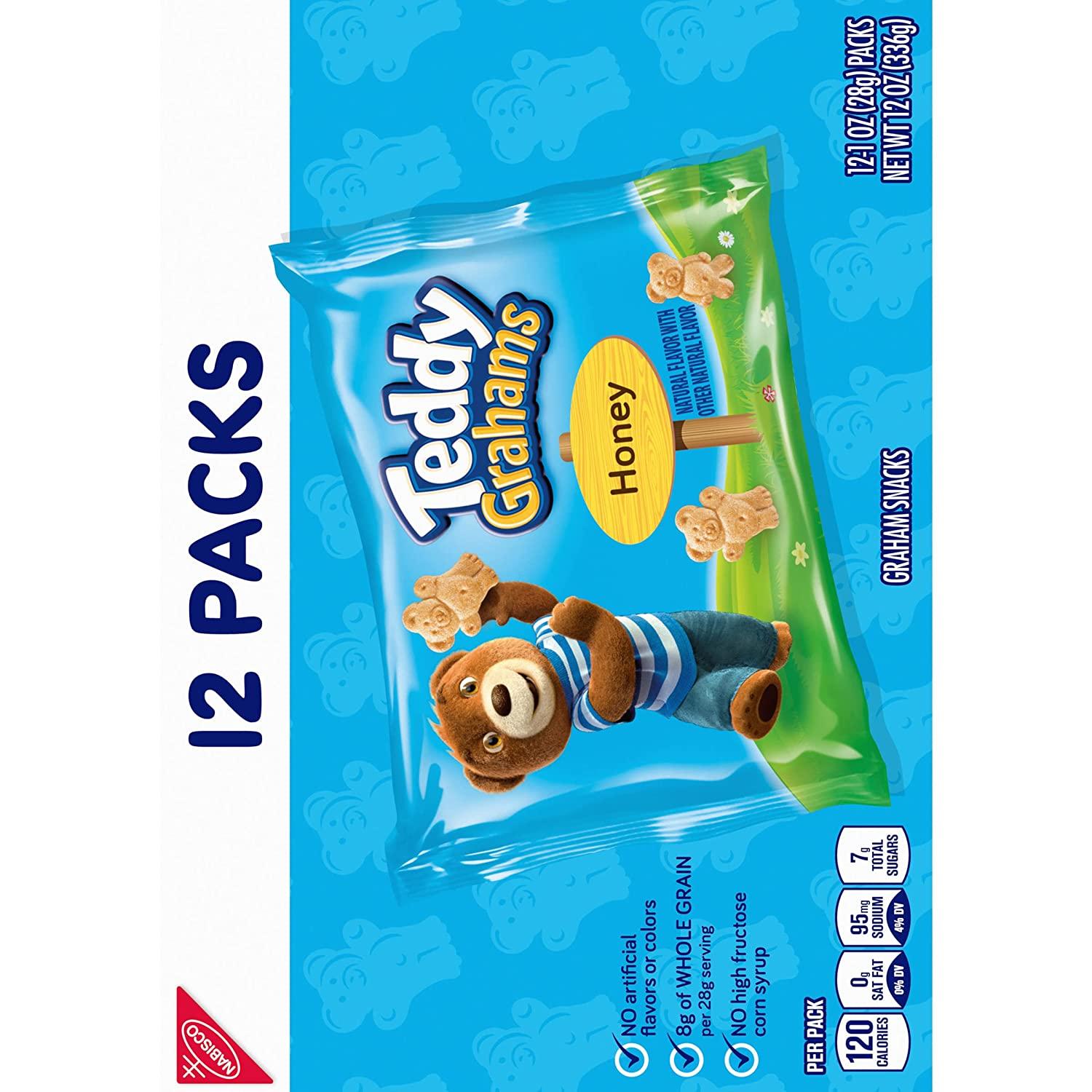 Teddy Grahams Honey Graham Snacks, 12 Snack Packs, 1 Ounce (Pack of 12)
