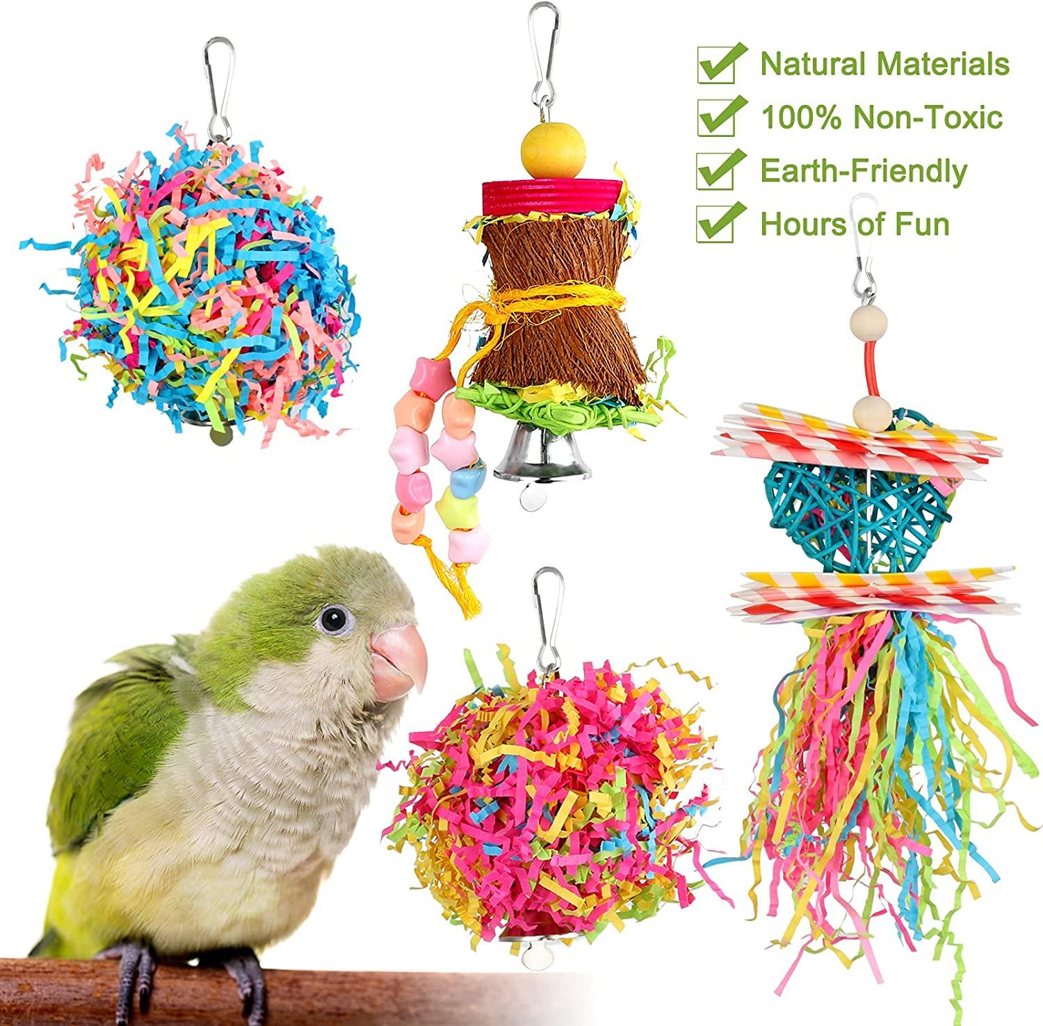 YUEPET 4 Pack Bird Shredder Toys Small Parrot Chewing Toys Parrot Cage