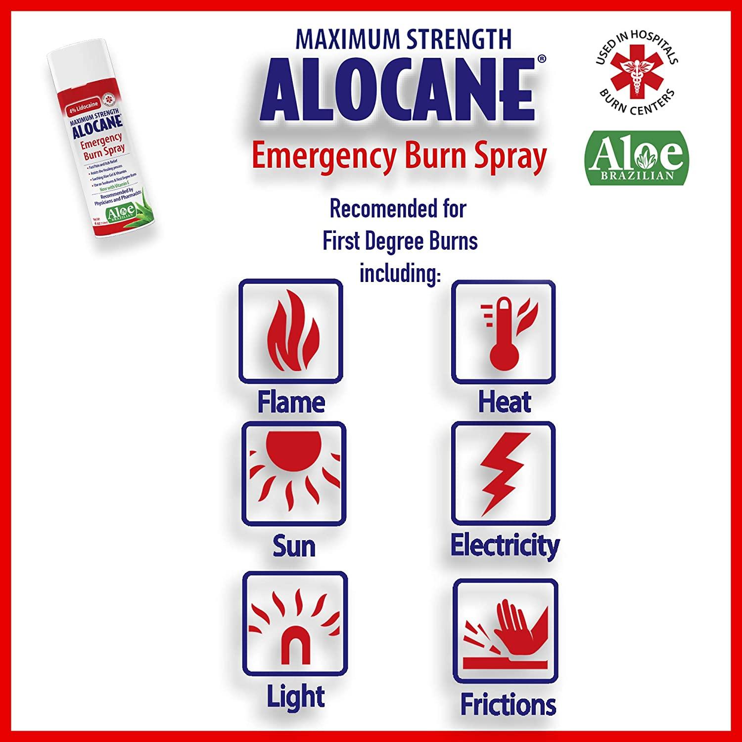 ALOCANE Emergency Burn Spray, 4 Lidocaine Max Strength Fast Pain Itch