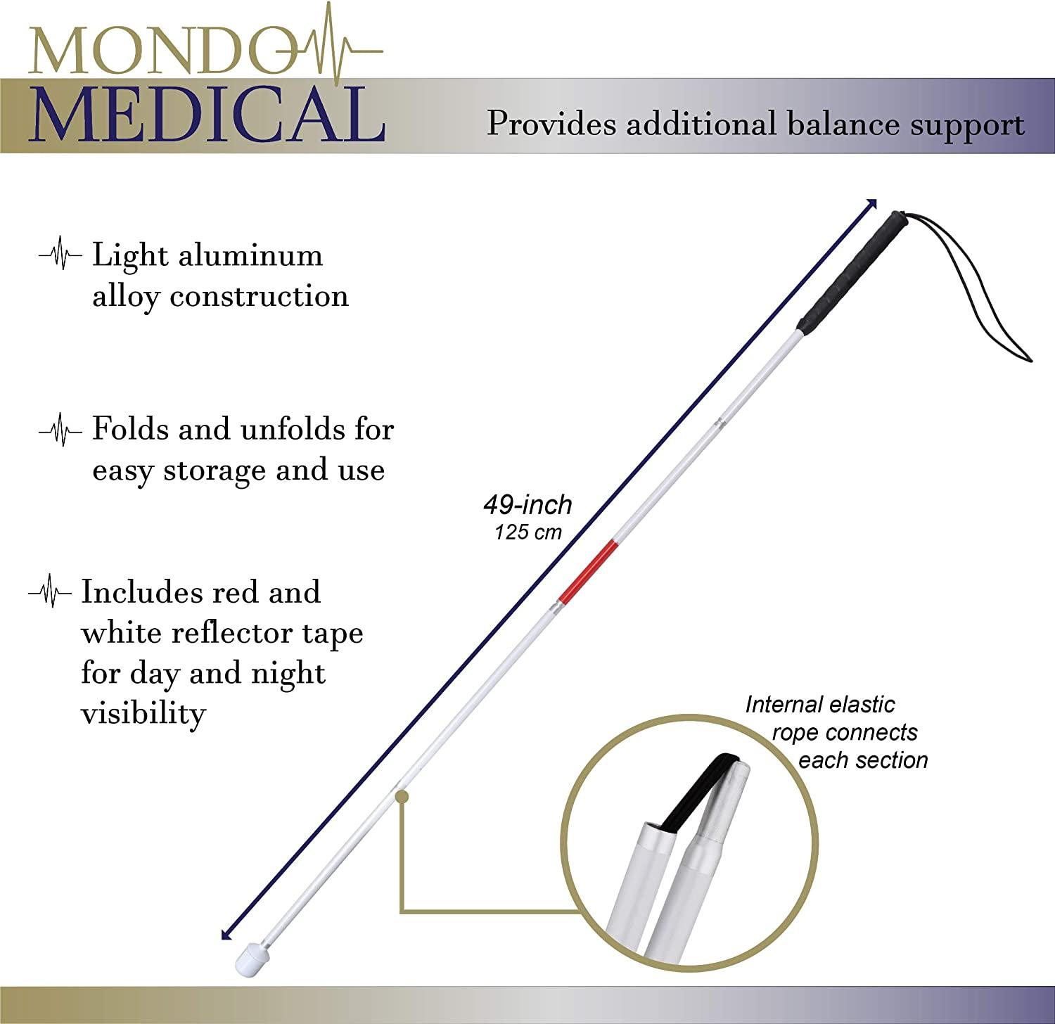 MonMed Red and White Folding Mobility Cane with Marshmallow Tip, 49