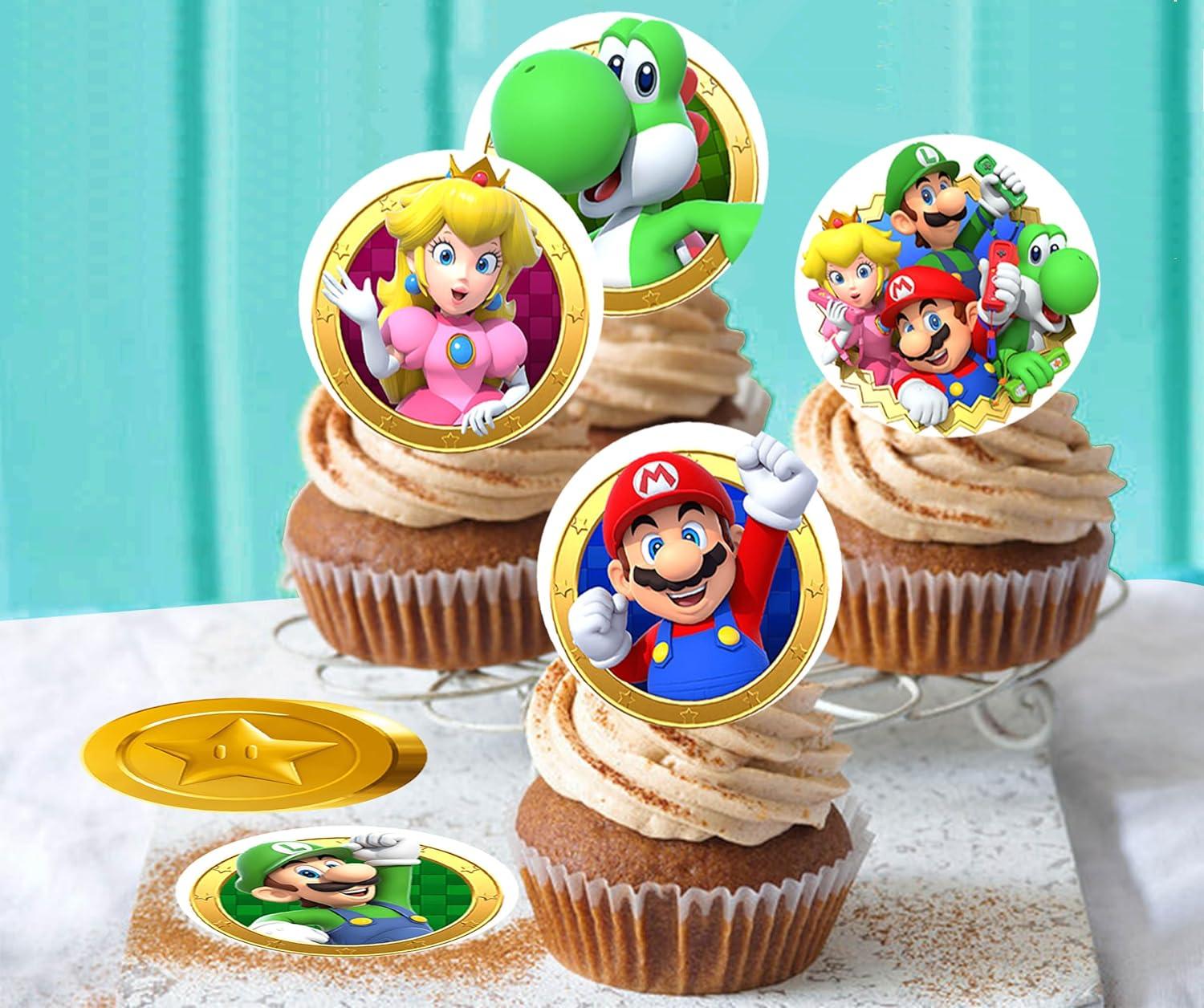 Pre-Cut Super Mario 1B Edible Stand up Wafer Paper Cupcake Toppers