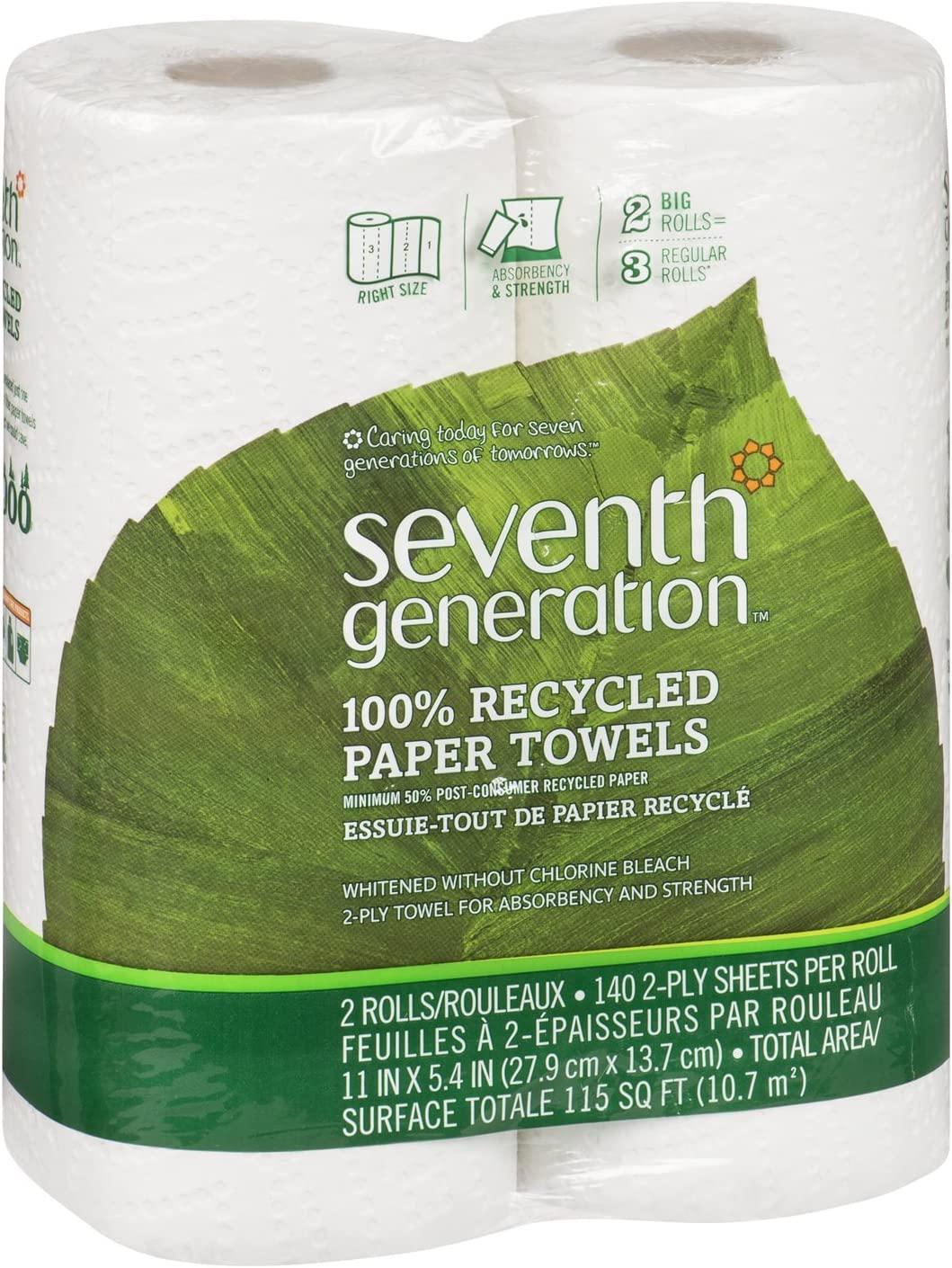 Seventh Generation Paper Towels, 100 Recycled Paper, 2ply, 2Count