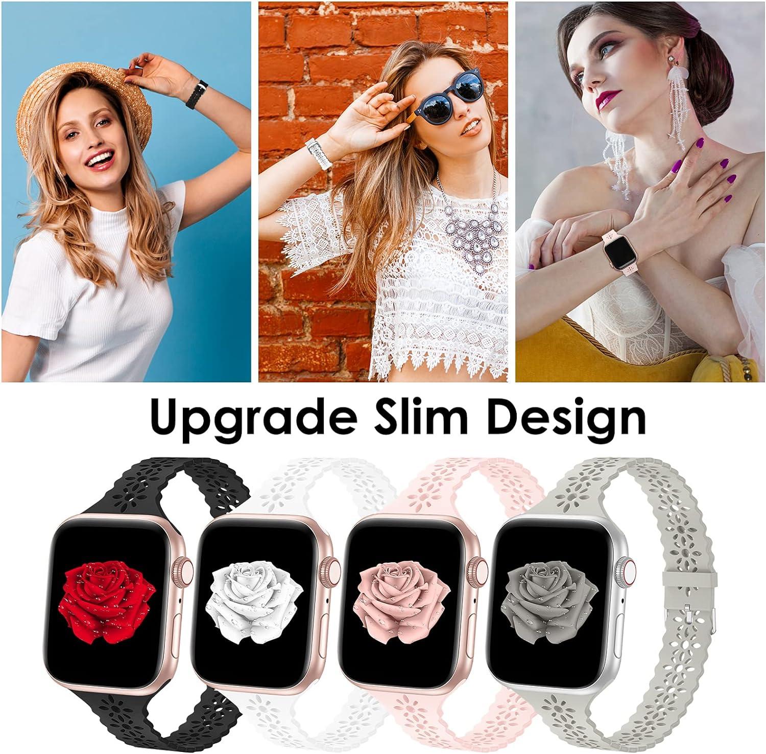 Bandiction 4 Pack Lace Silicone Bands Compatible with Apple Watch