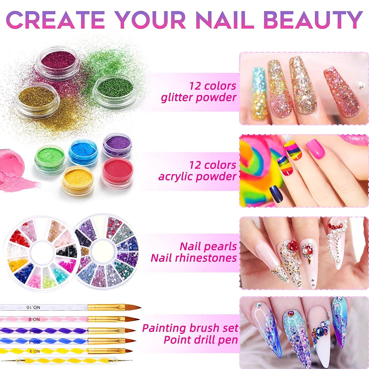 Professional Acrylic Nail Kit for Beginners - Glitter Powder Set