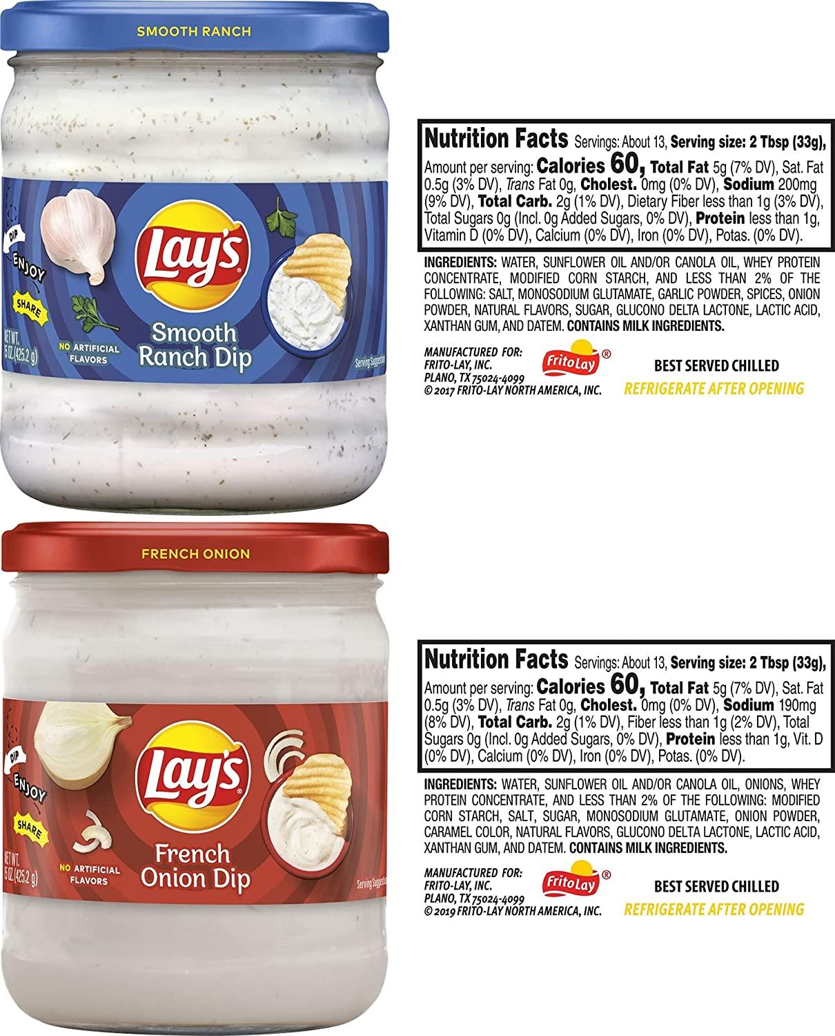 Lay's Dip Variety Pack, French Onion & Smooth Ranch, 15 Oz Jars, 4 Count