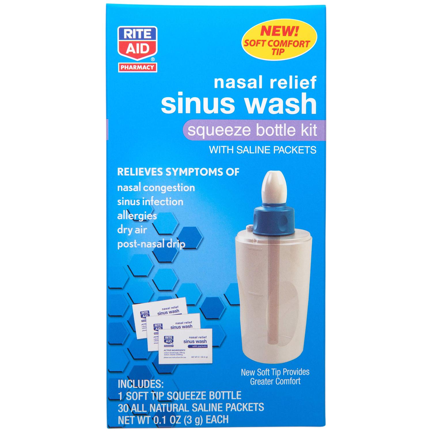 Rite Aid Nasal Rinse Sinus Relief Kit 1 Bottle & 30 Saline Packets
