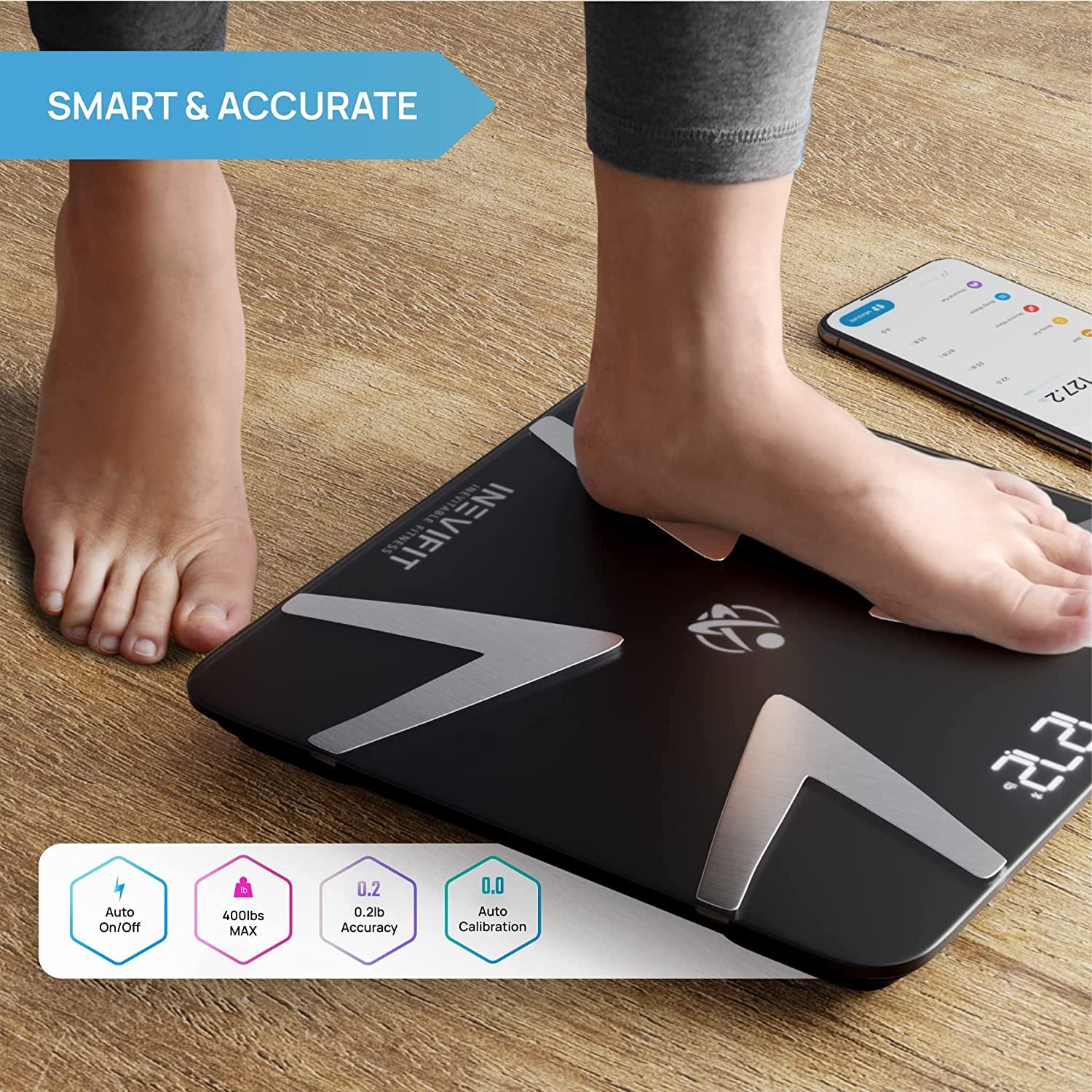 INEVIFIT Smart Body Fat Scale, Highly Accurate Bluetooth Digital Bathroom Body  Composition Analyzer, Measures Weight, Body Fat, Water, Muscle, BMI,  Visceral Fat & Bone Mass for Unlimited Users Black