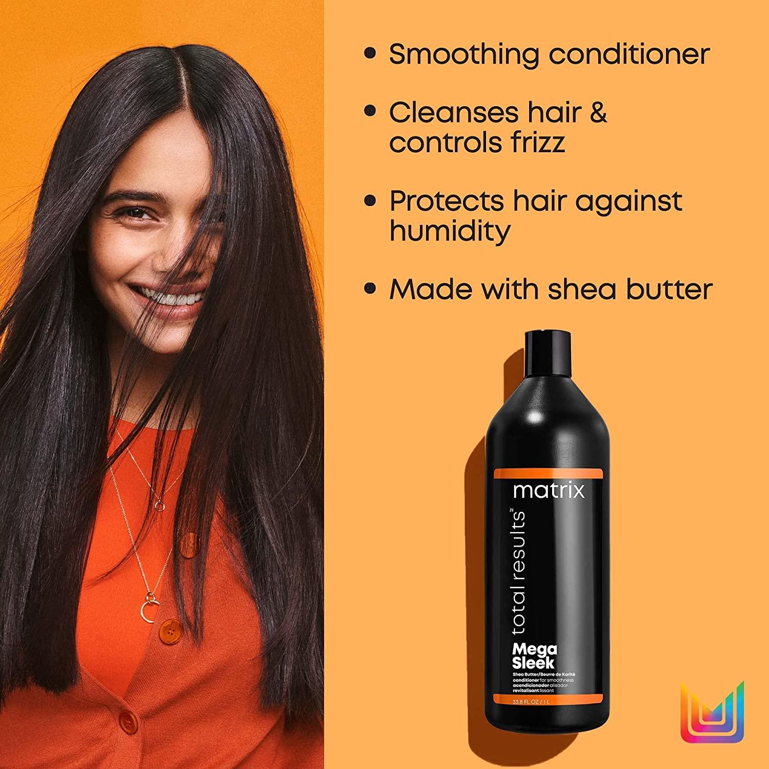 MATRIX Total Results Mega Sleek Conditioner | Controls Frizz Leaving Hair  Smooth & Shiny | With Shea Butter | For Unruly Hair  Fl Oz (Pack of 1)