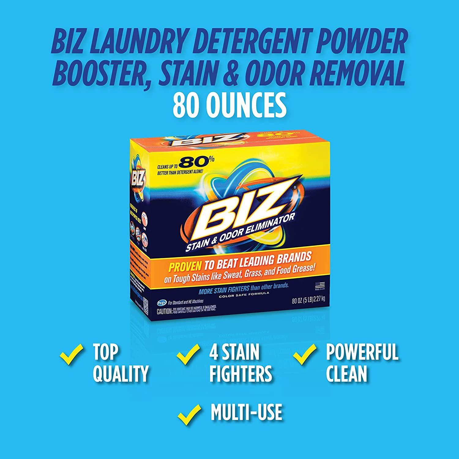 Biz Laundry Detergent Powder Booster, Stain & Odor Removal 80 Ounces