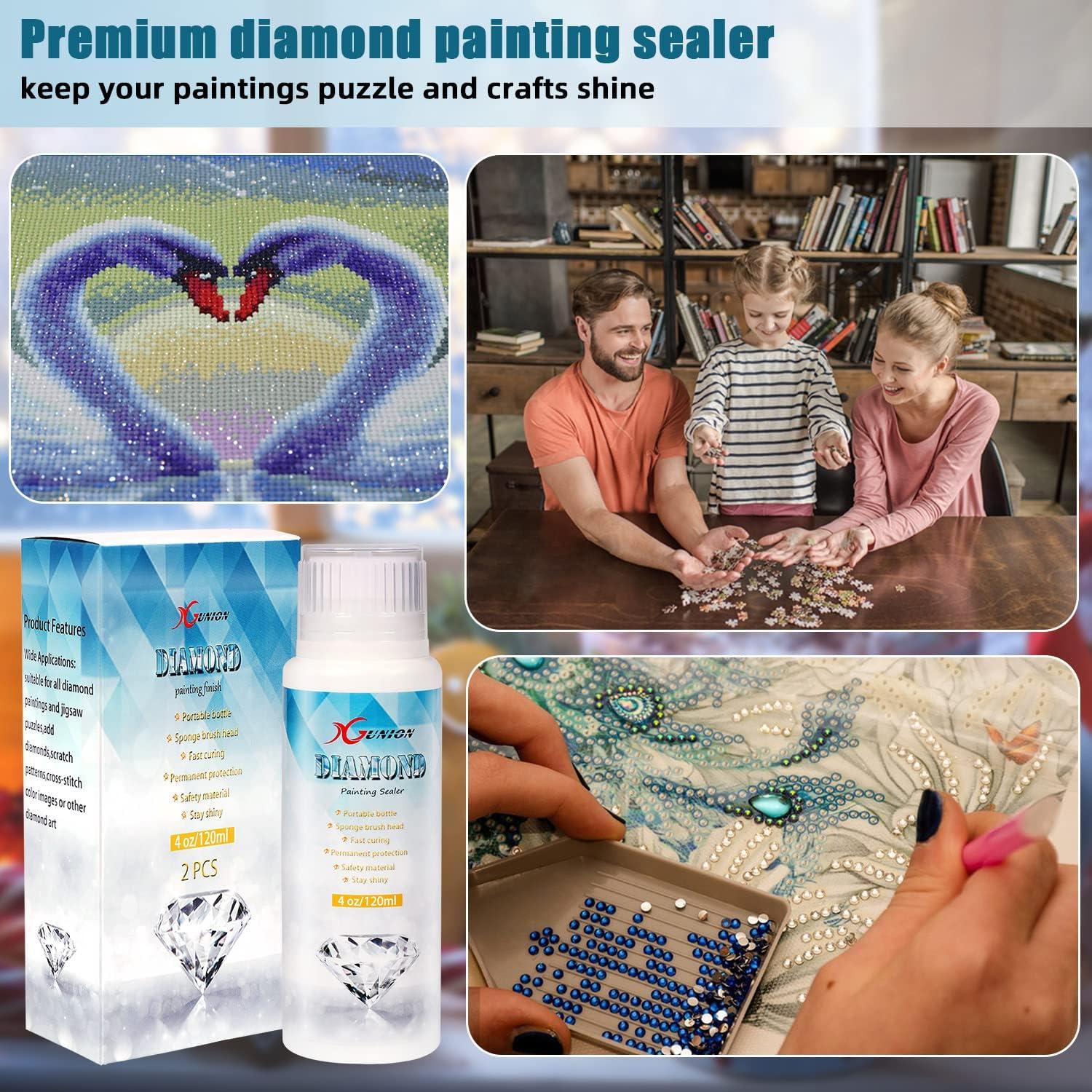 Eitseued 2 Pack 240ML Diamond Painting Sealer,Diamond Painting Glue with  Sponge Head,5D Diamond Painting Glue Permanent Hold & Shine Effect,DIY