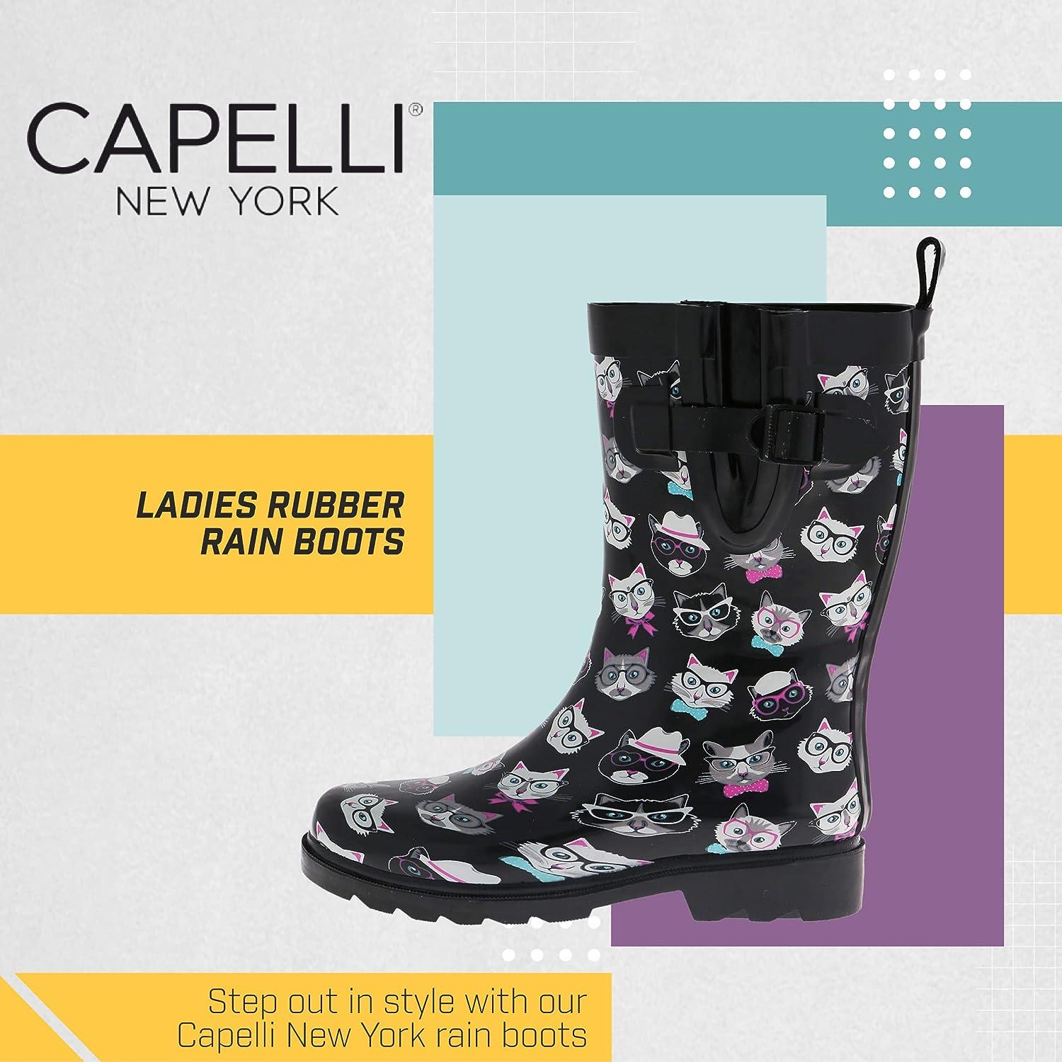 Capelli New York Ladies Kitty 8 Rubber Black Boots Mid-Calf Rain