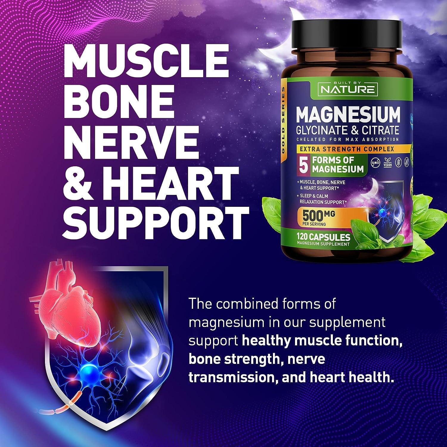 Magnesium Glycinate & Citrate Complex 500mg 5 Forms of Chelated