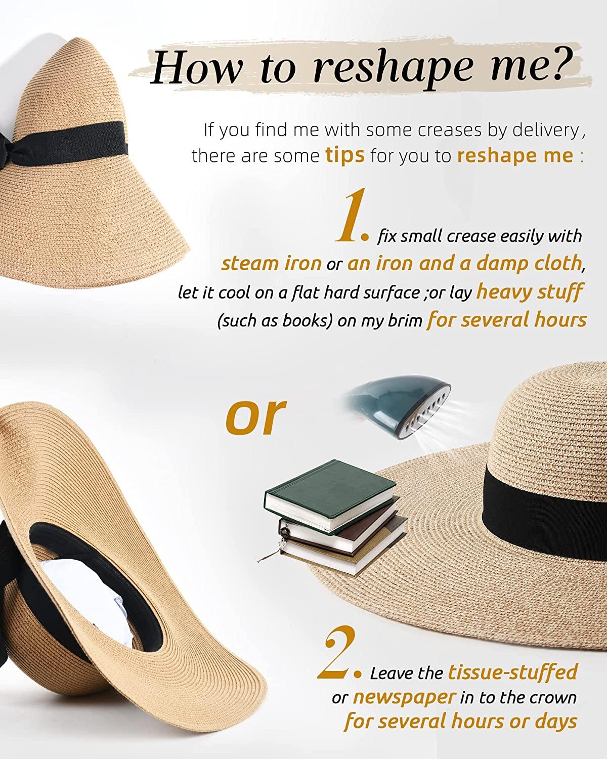 Women's Summer Beach Sun Hat Wide Large Brim Floppy Straw Cap with