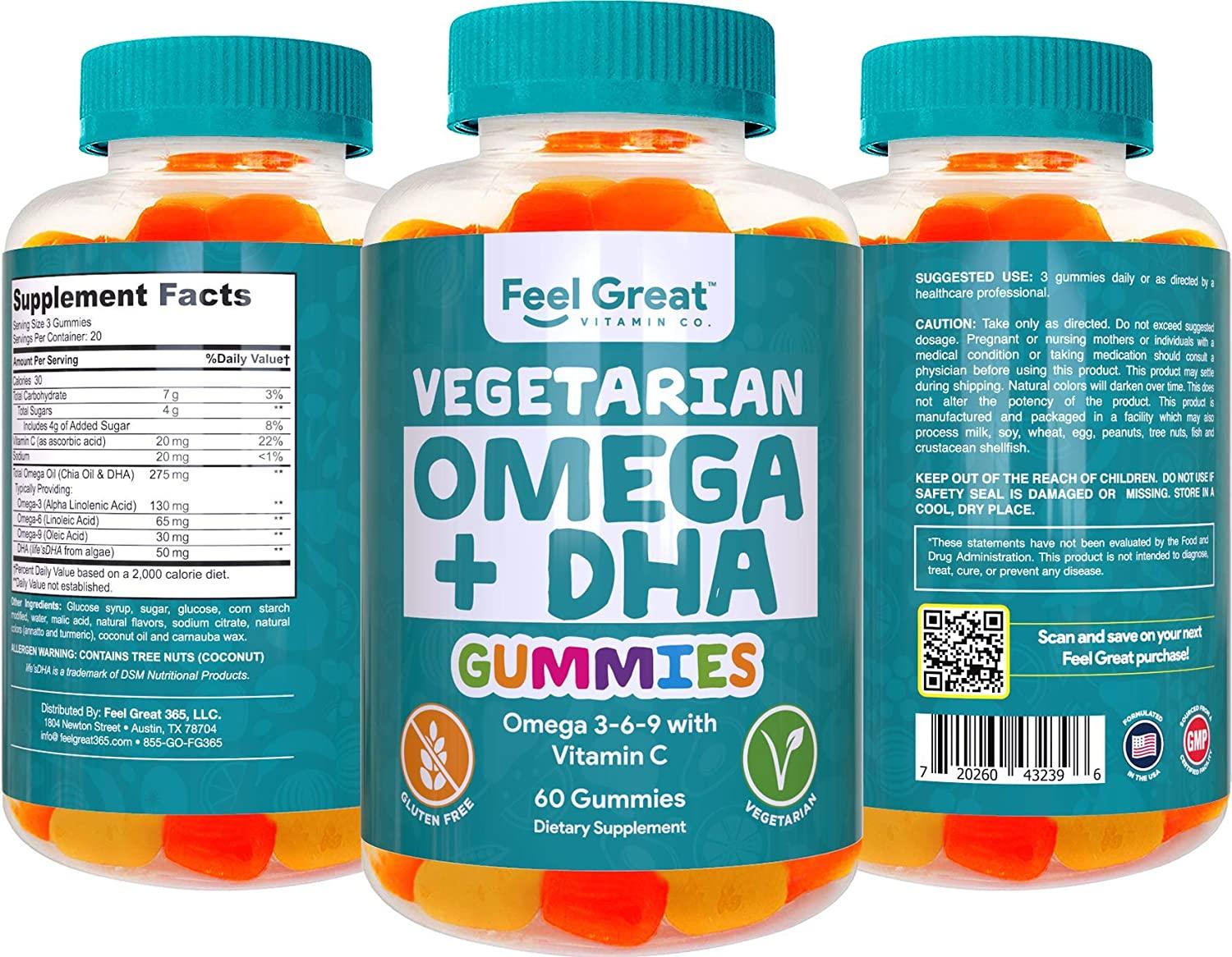 Feel Great Vitamin Co. DHA & Omega Gummies Vegetarian Vitamin C