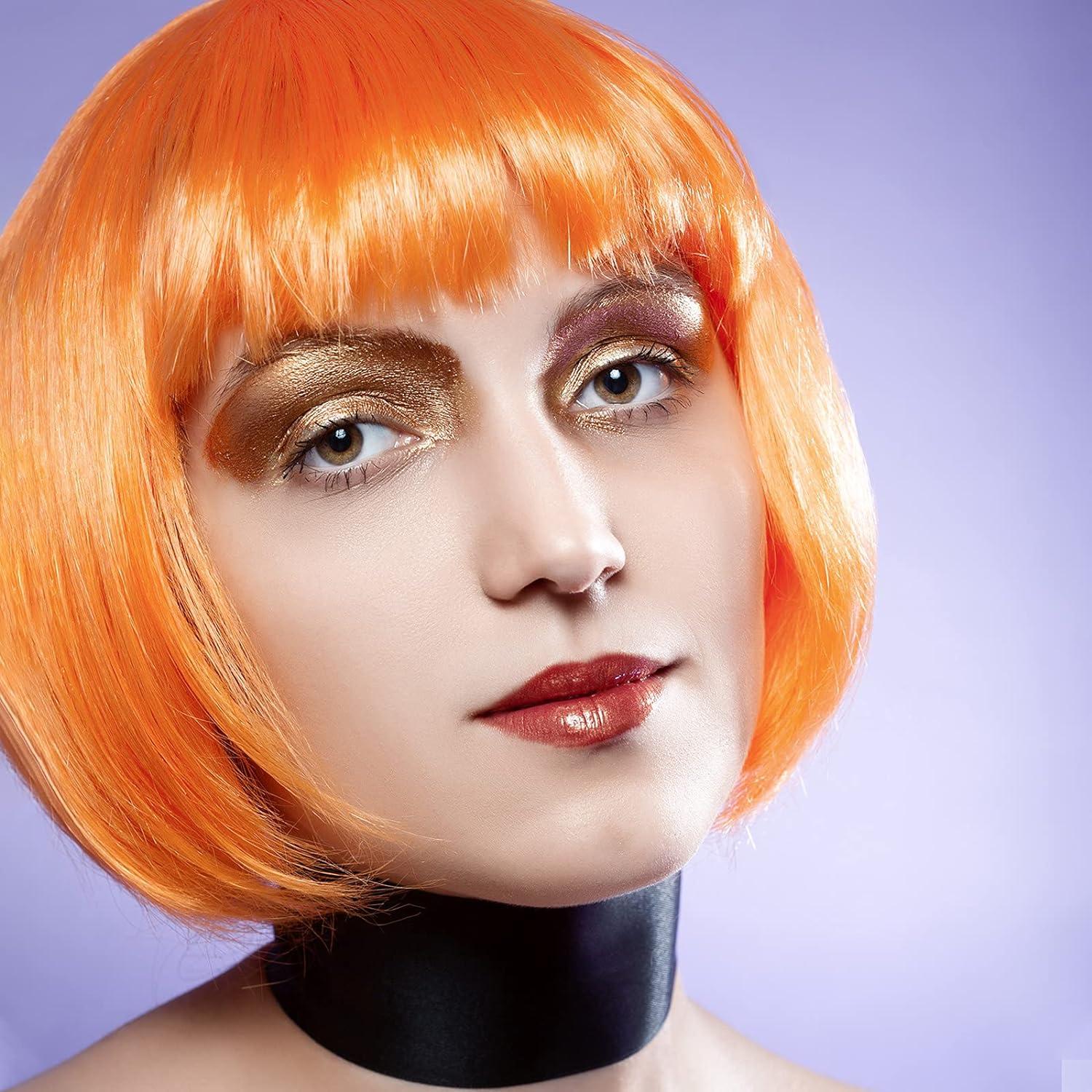 Glam Wig Neon Orange Short Blunt with Fringe Adult Costume Hair main image 1