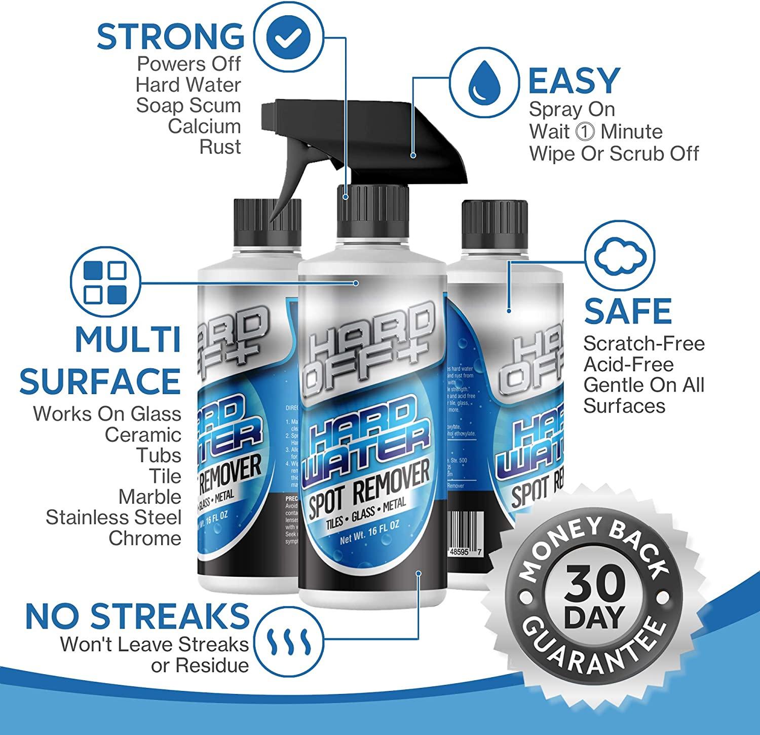 Hard Off+ Hard Water Stain and Spot Remover for Bathroom, Shower Doors, Glass, Tile and Metal 16oz