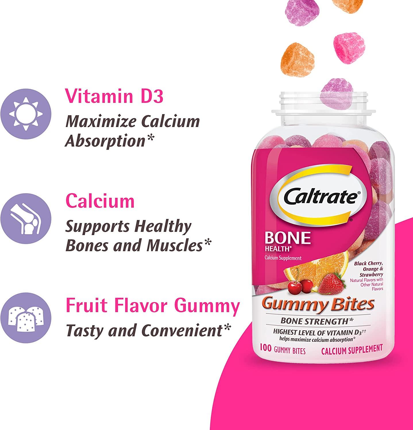 Caltrate Gummy Bites 500 mg Calcium and Vitamin D Supplement, Black