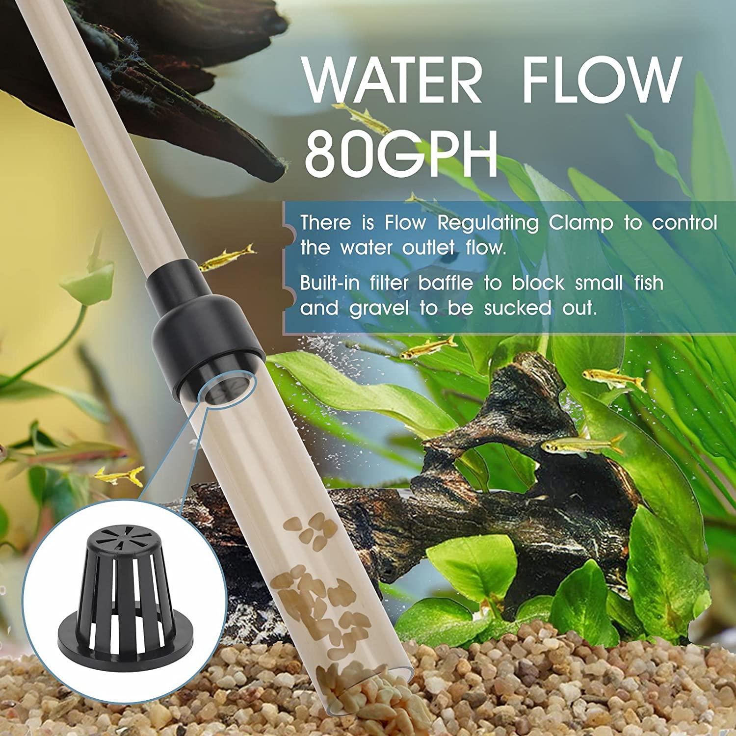 hygger Manual 80GPH 256GPH Gravel Vacuum for Aquarium Run in