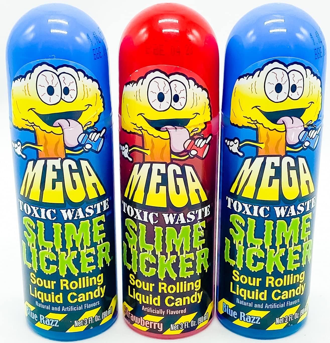 Slime Licker MEGA Size - 3-Pack of Sour Rolling Liquid Candy - ONE Red  Strawberry and TWO Blue Razz Flavors - 3 Ounces Each Bottle - Toxic Waste -  TikTok Challenge Trend 3 Fl Oz (Pack of 3)