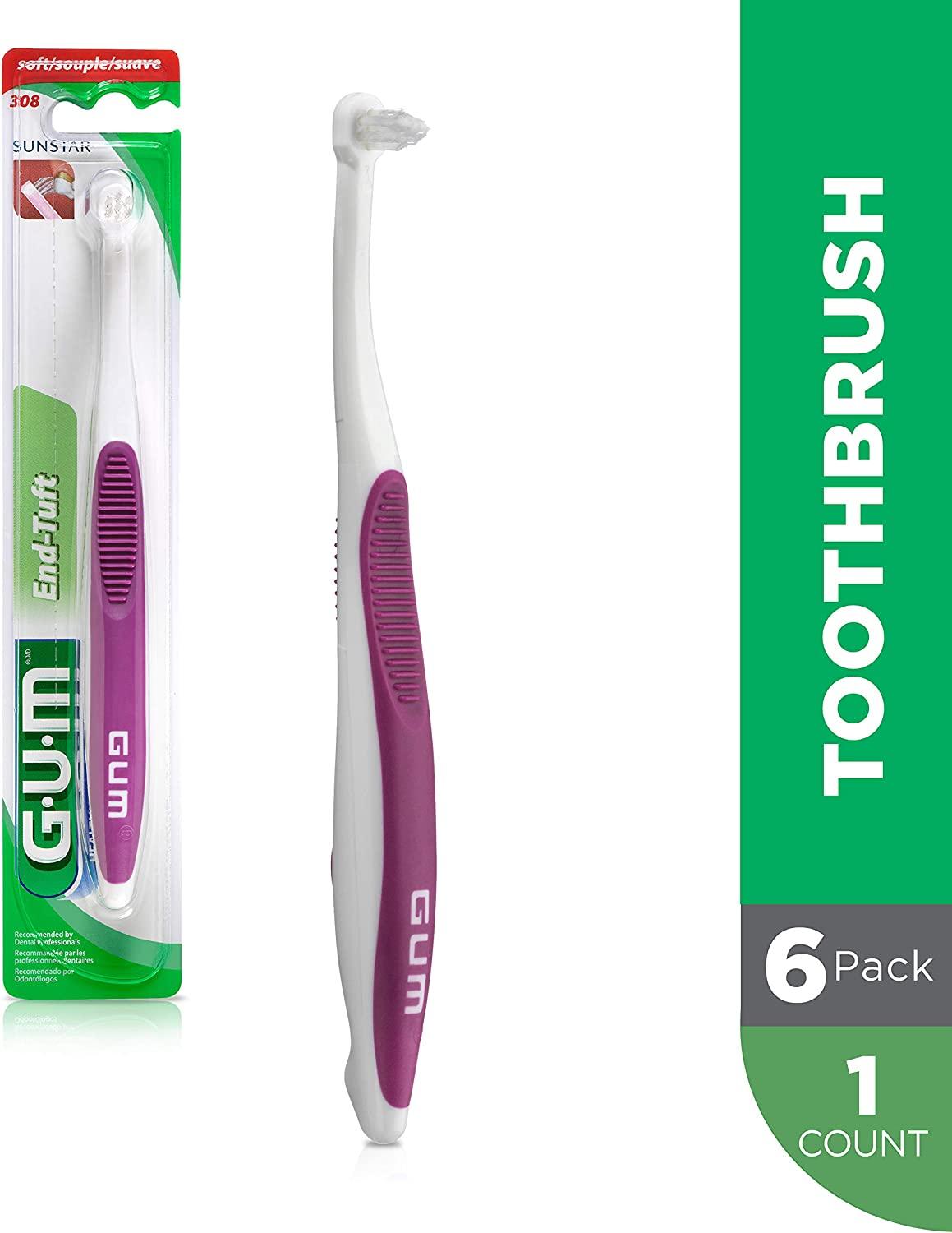 GUM 10070942003084 EndTuft Toothbrush for HardtoReach Areas, Soft Bristles (Pack of 6