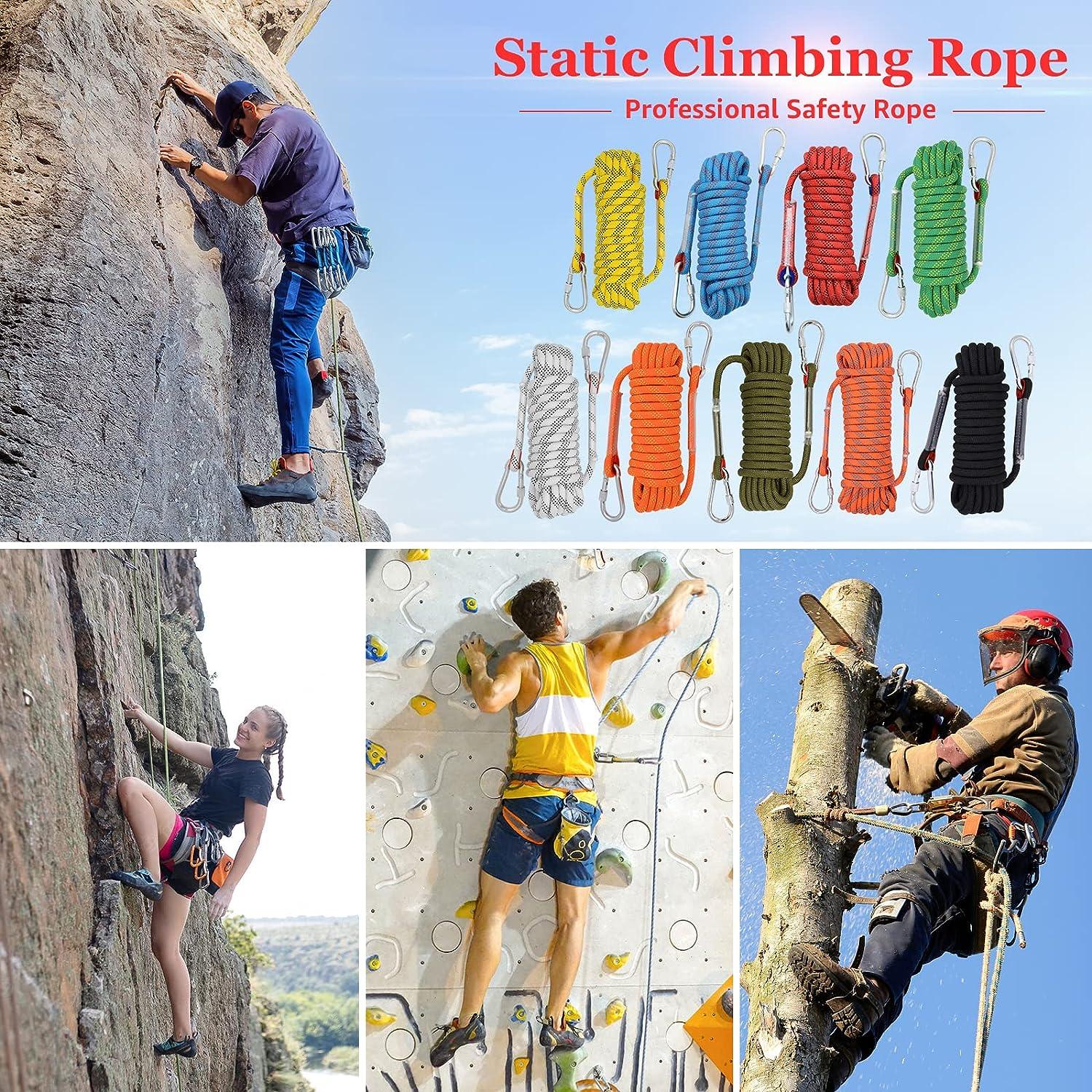 DEFIMOB Climbing Rope,12mm/ 10mm Static Outdoor Rock Climbing Rope,  Climbing Equipment 32ft/ 64ft/ 96ft/ 131ft/ 164ft Escape Rope, Safety  Rappelling Rope Blue 32ft/12mm