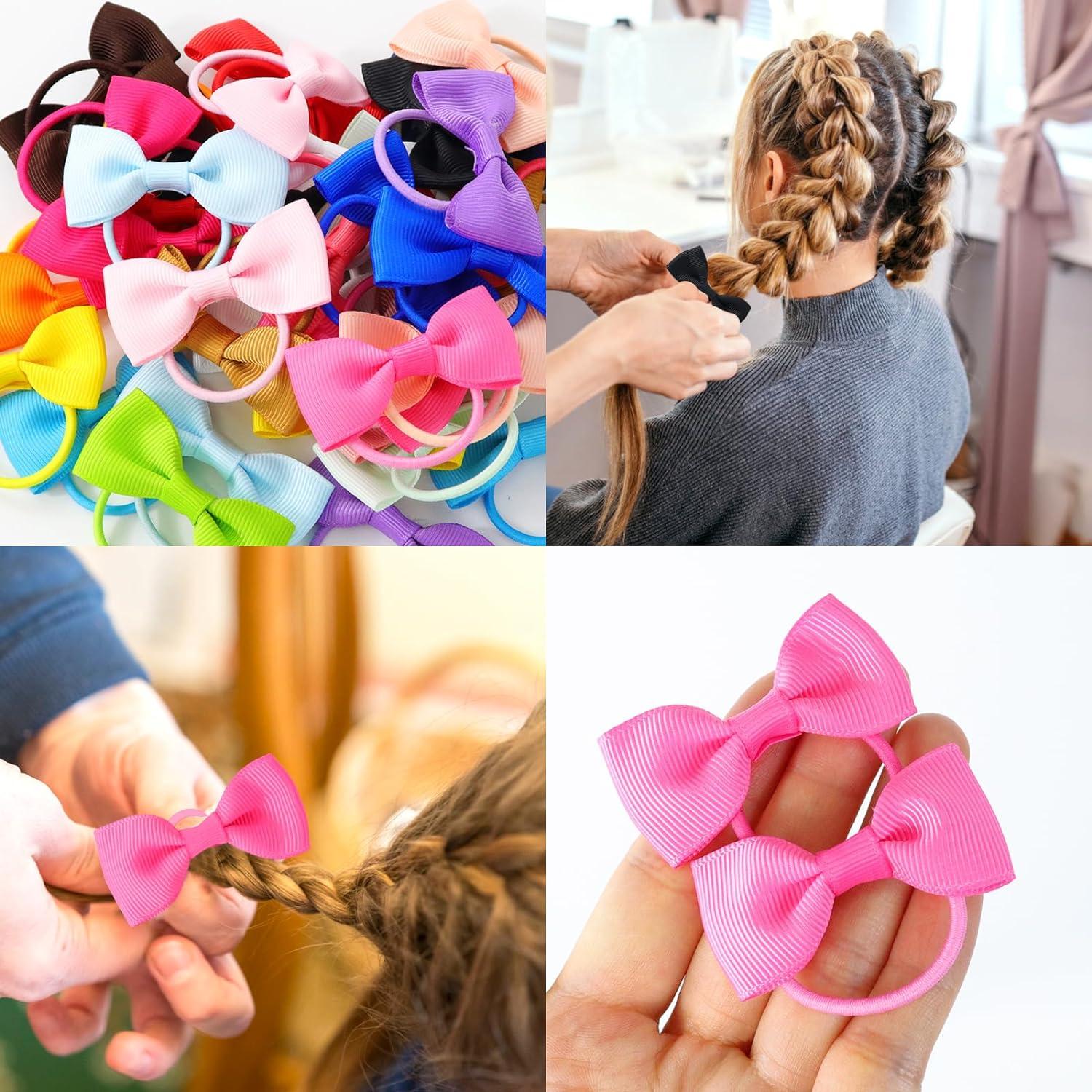 sularpek 40PCS Baby Girls Hair Bows Small Size Bows Hair Ties 20 Colors Rubber Band Hair Ropes