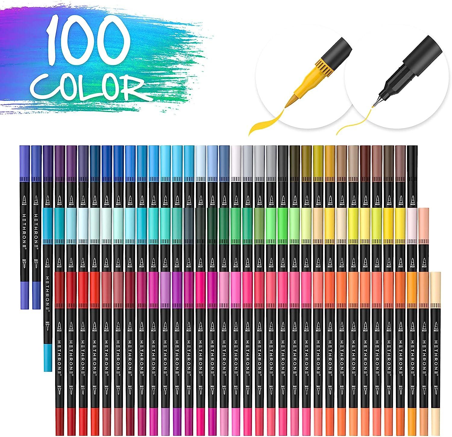 Hethrone Markers for Adult Coloring - 100 Colors Dual Tip Brush