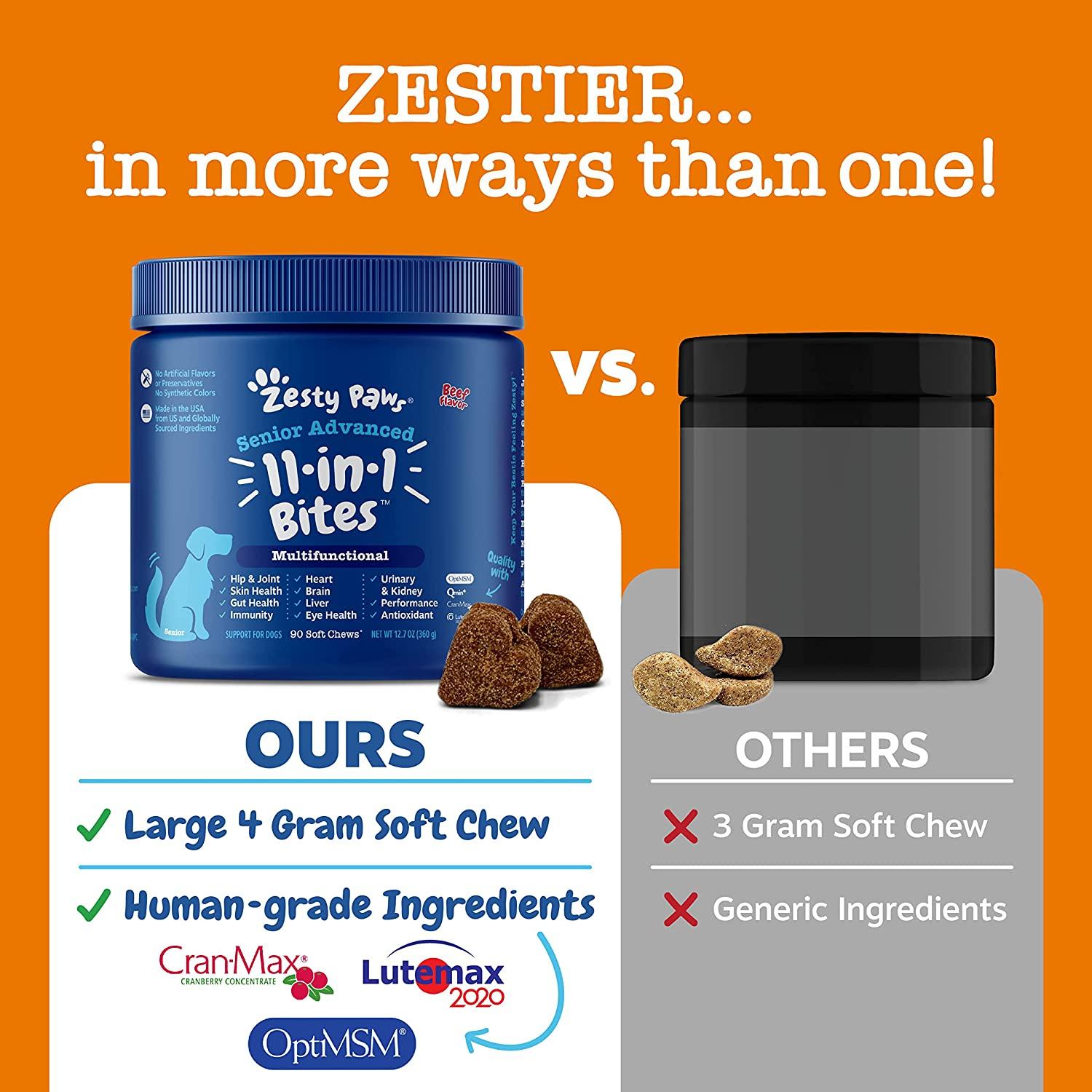 Zesty Paws 8 in 1 Multivitamin Bites for Senior Dogs Chicken Flavor 90 Soft Chews