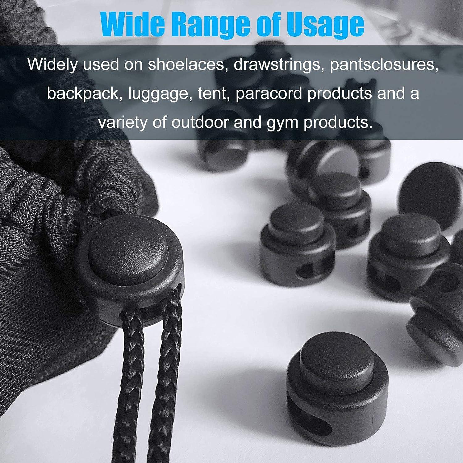 AQRINGO Plastic Cord Locks Double Hole Spring Toggle Stopper Cord Stops  Fastener Toggles for Shoelaces Drawstrings Paracord Bags Clothing and More  (10Pcs Black)