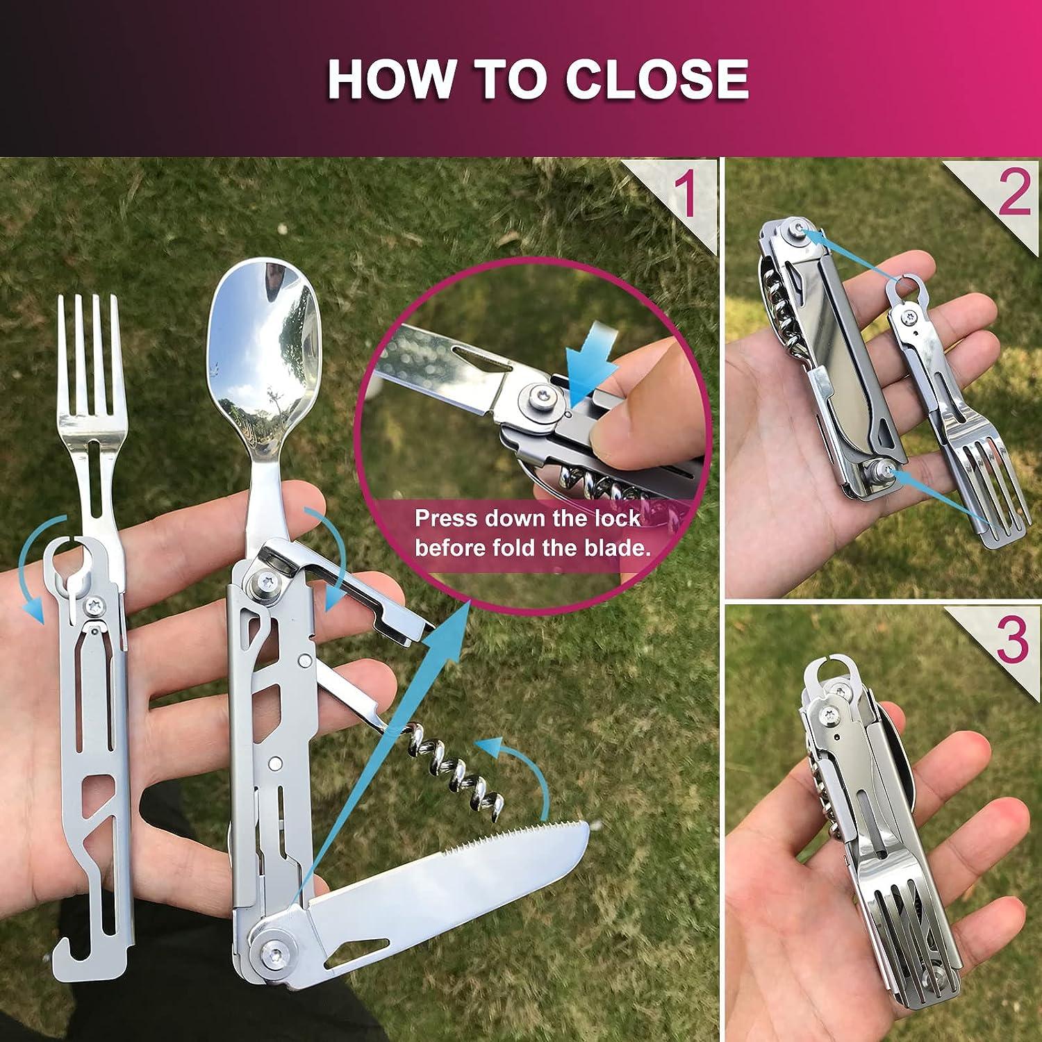 Portable Stainless Steel Cutlery Set With Foldable Fork, Spoon
