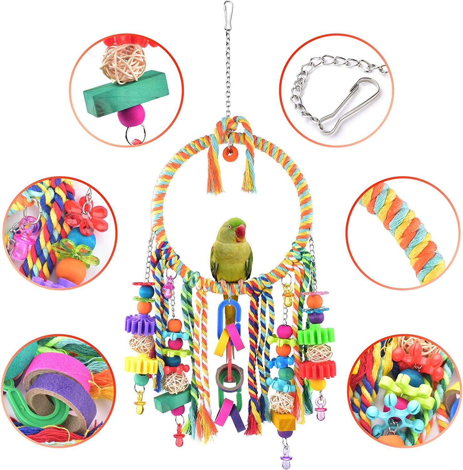 Katumo Bird Swing Toy with Colorful Chewing Toys for Lovebirds, Finches